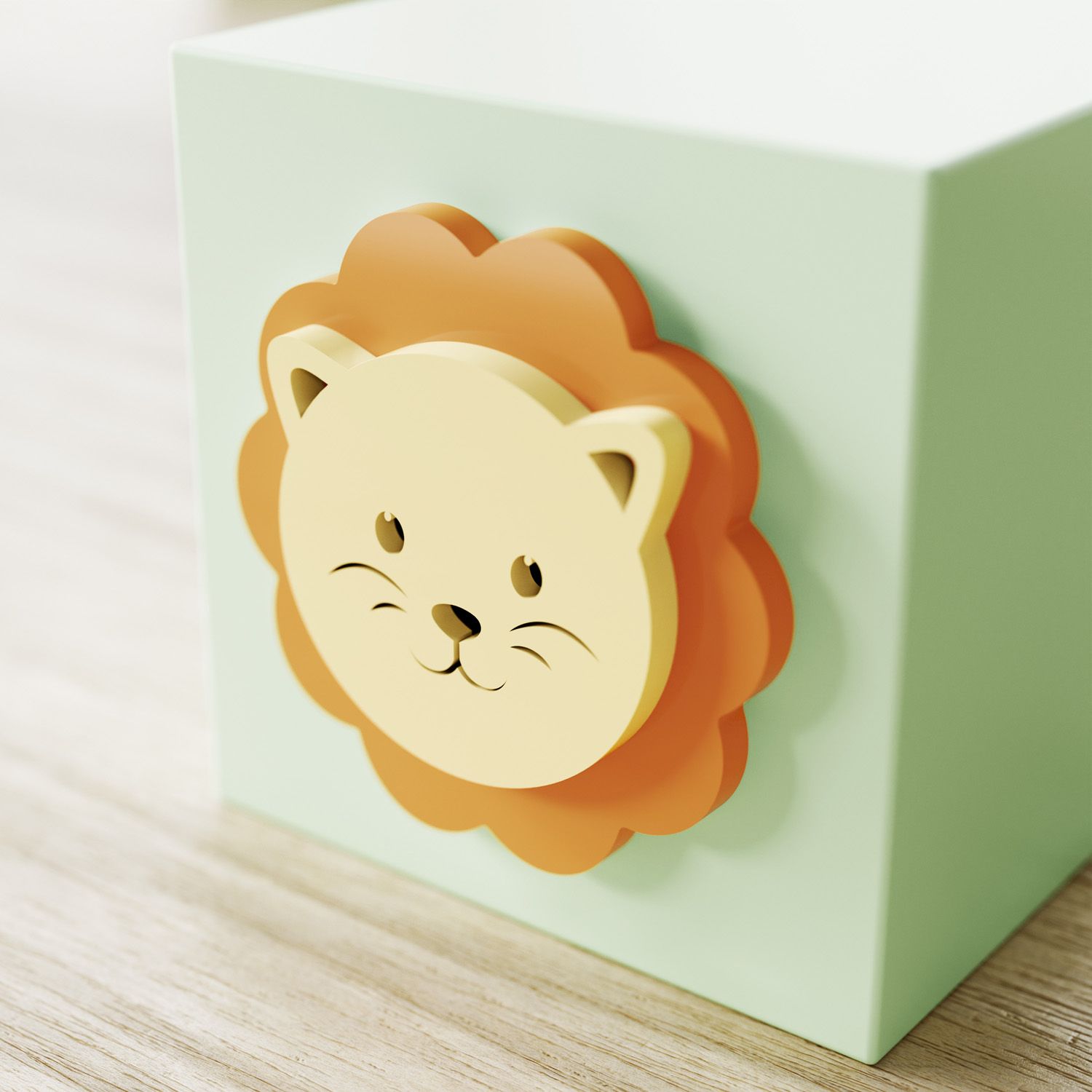 Cubo Decorativo Amiguinho Leão MDF Rosa