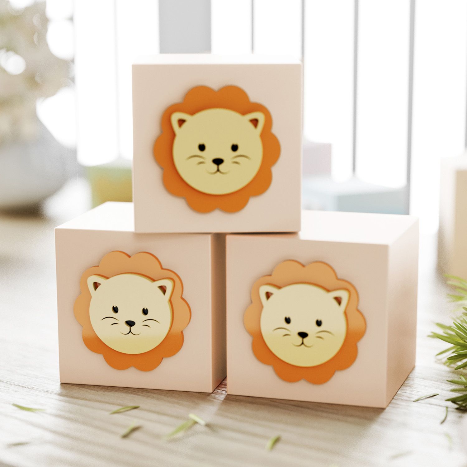 Cubo Decorativo Amiguinho Leão MDF Rosa