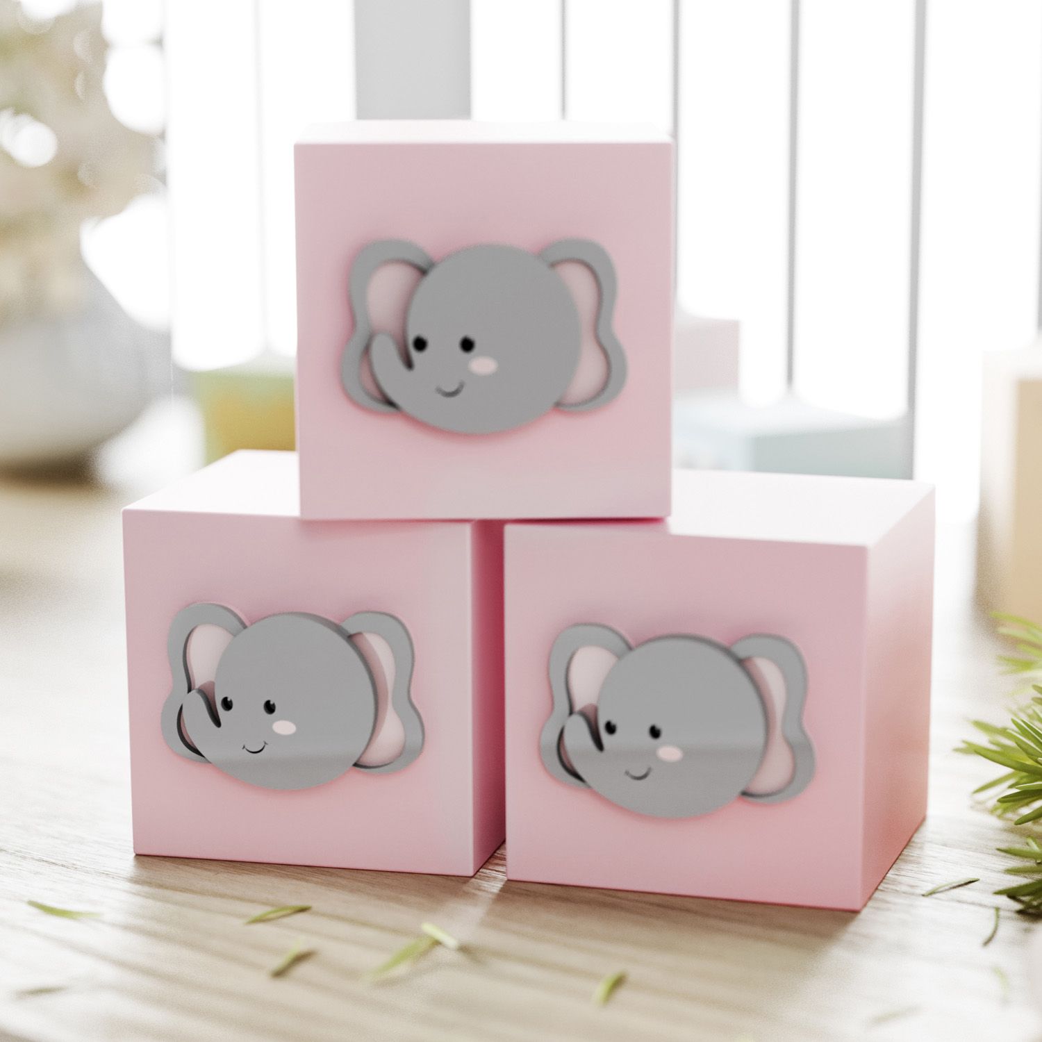 Cubo Decorativo Amiguinho Elefante MDF Rosa