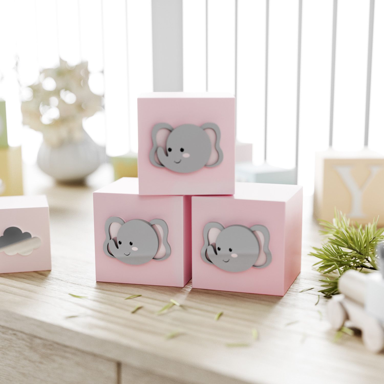 Cubo Decorativo Amiguinho Elefante MDF Rosa