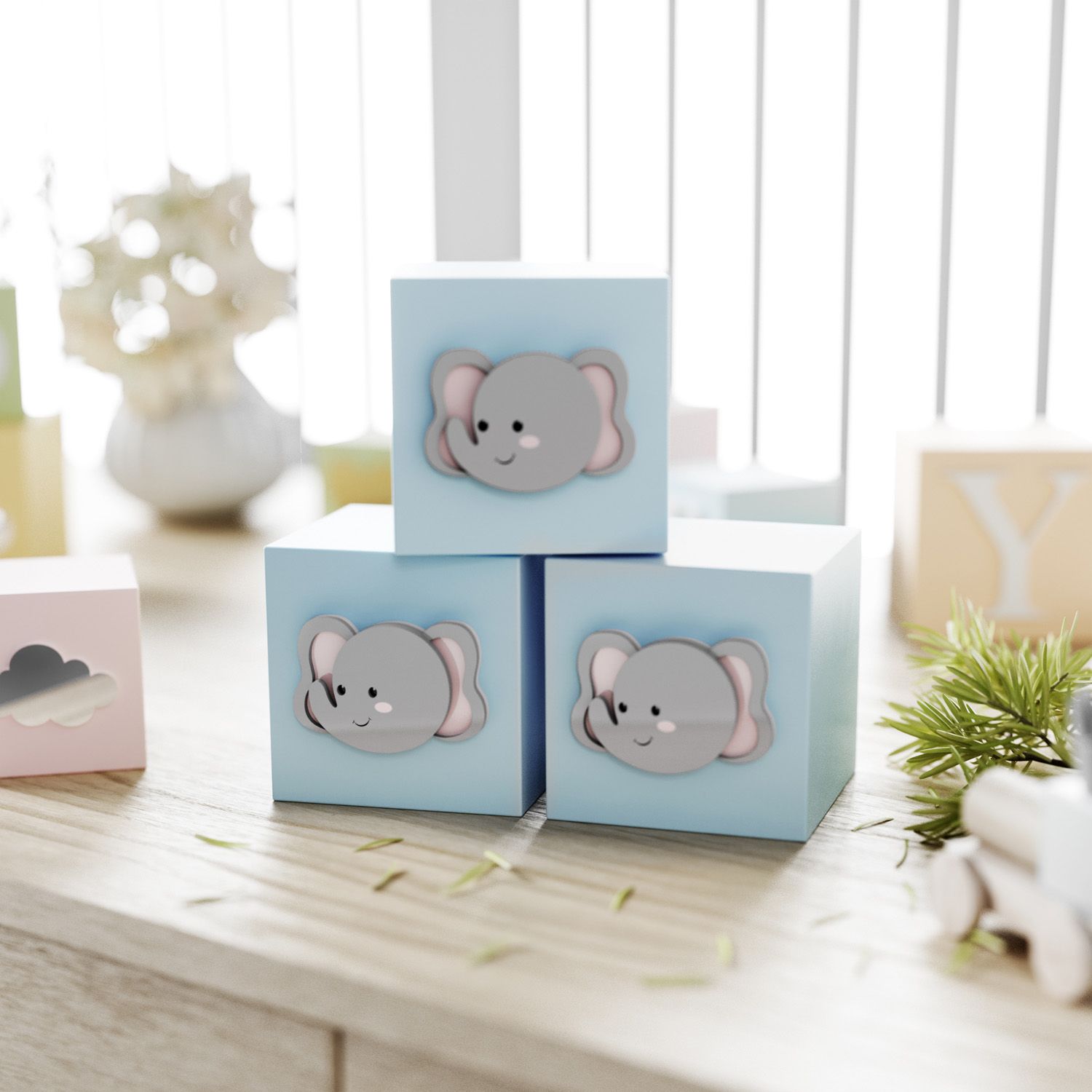 Cubo Decorativo Amiguinho Elefante MDF Rosa