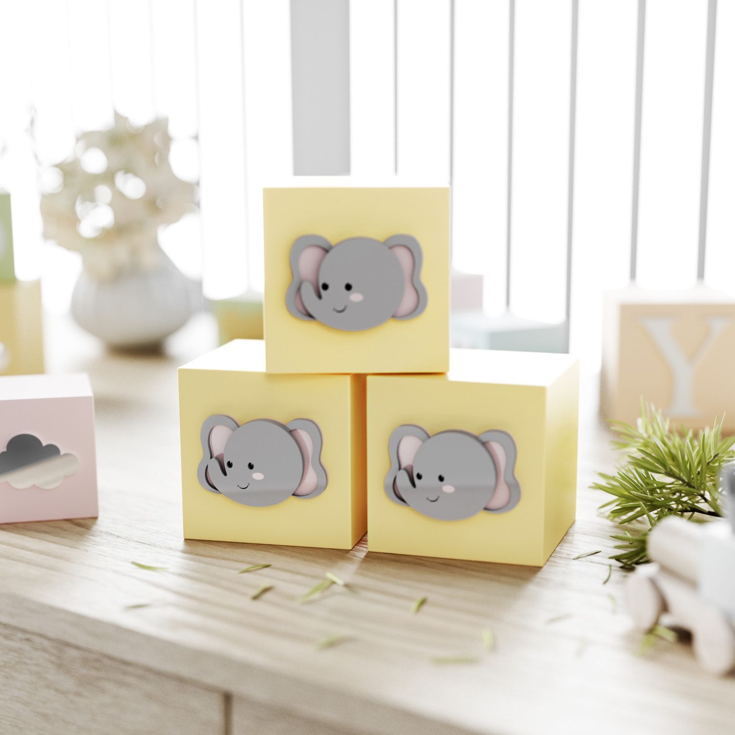 Cubo Decorativo Amiguinho Elefante MDF Rosa