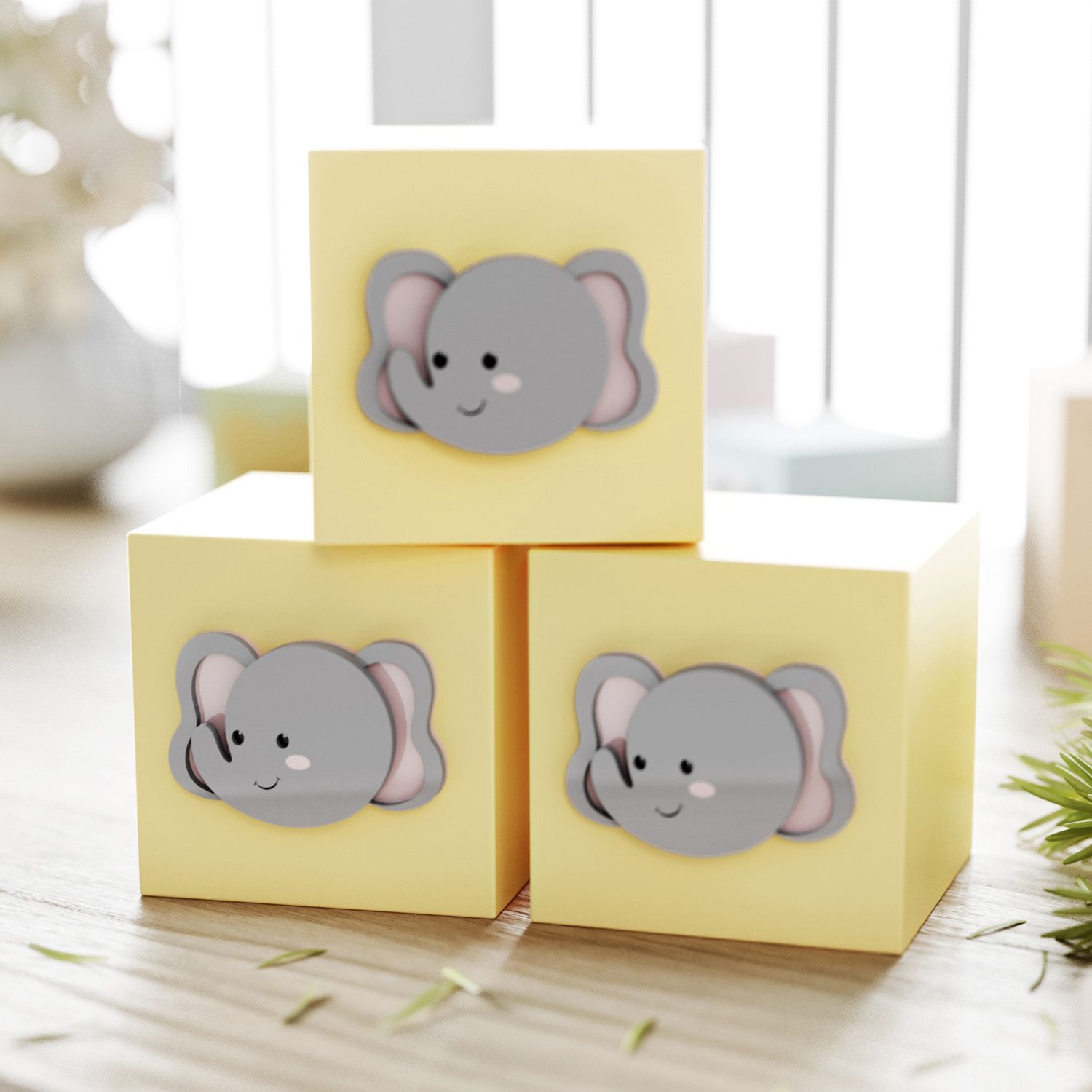 Cubo Decorativo Amiguinho Elefante MDF Rosa