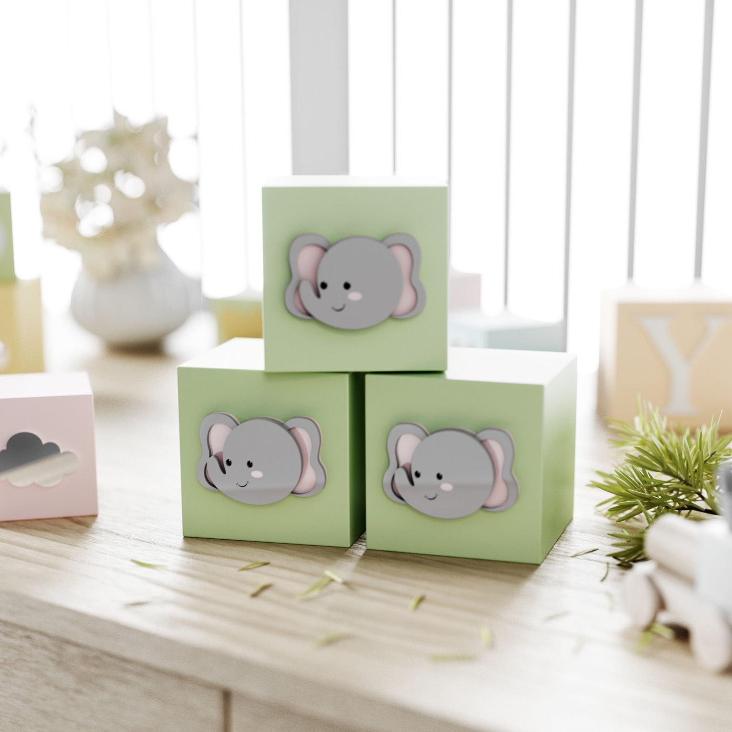 Cubo Decorativo Amiguinho Elefante MDF Rosa