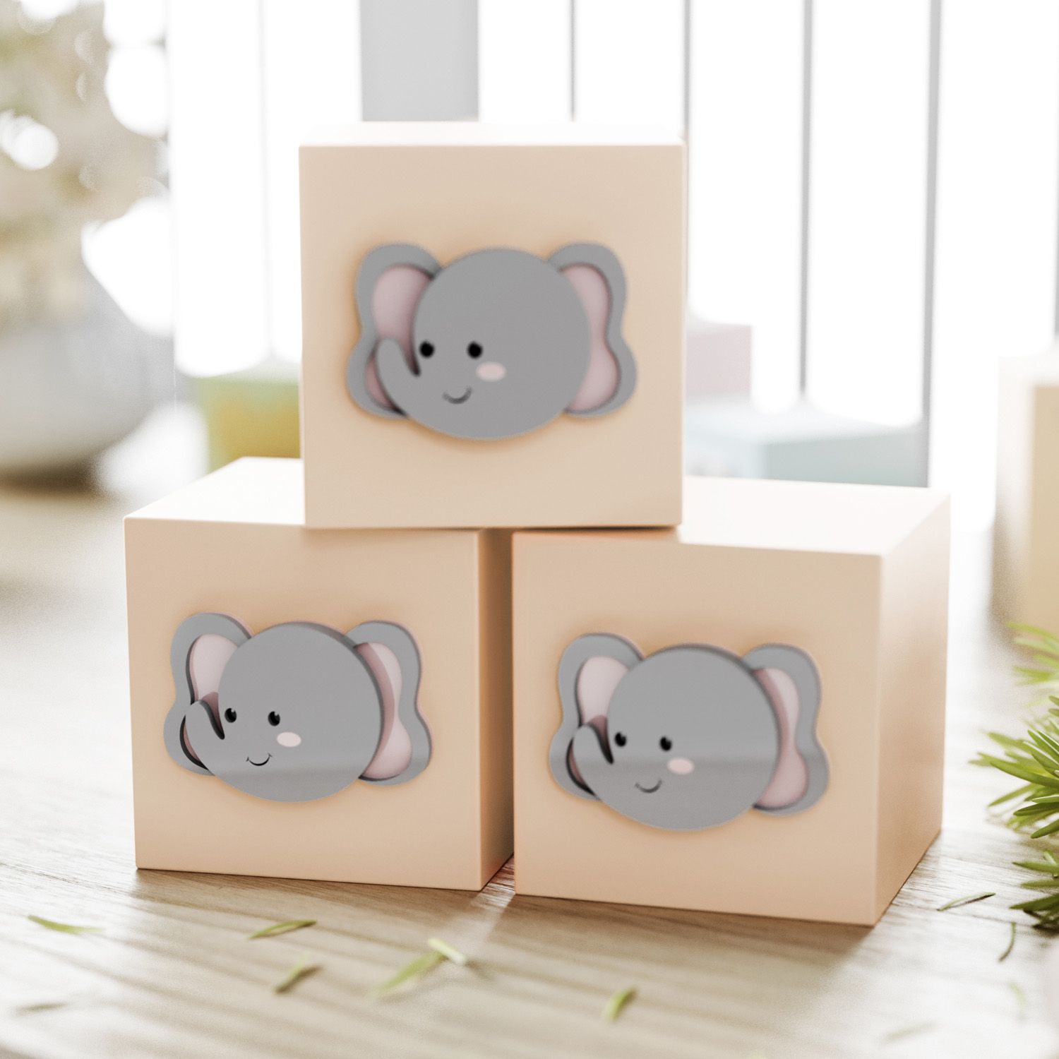 Cubo Decorativo Amiguinho Elefante MDF Rosa