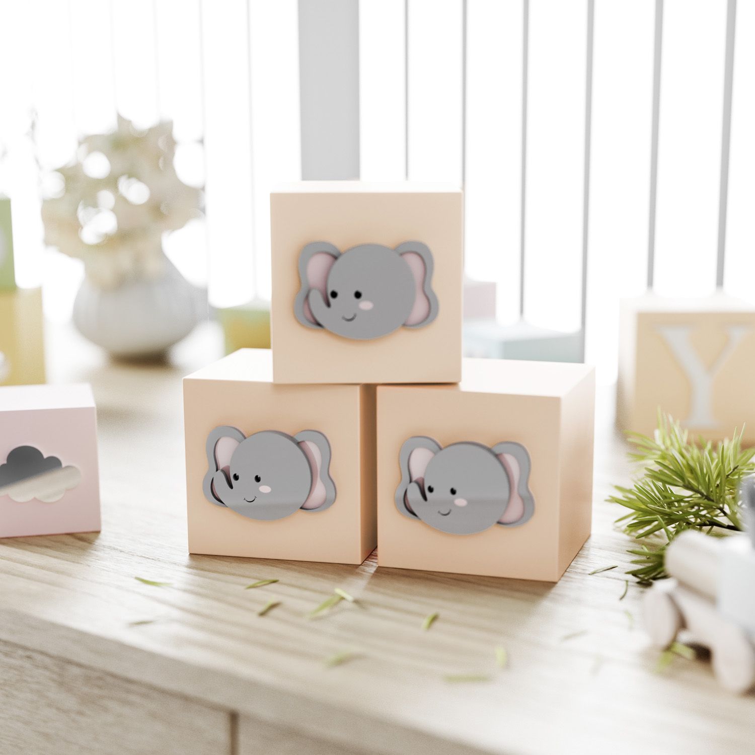 Cubo Decorativo Amiguinho Elefante MDF Rosa