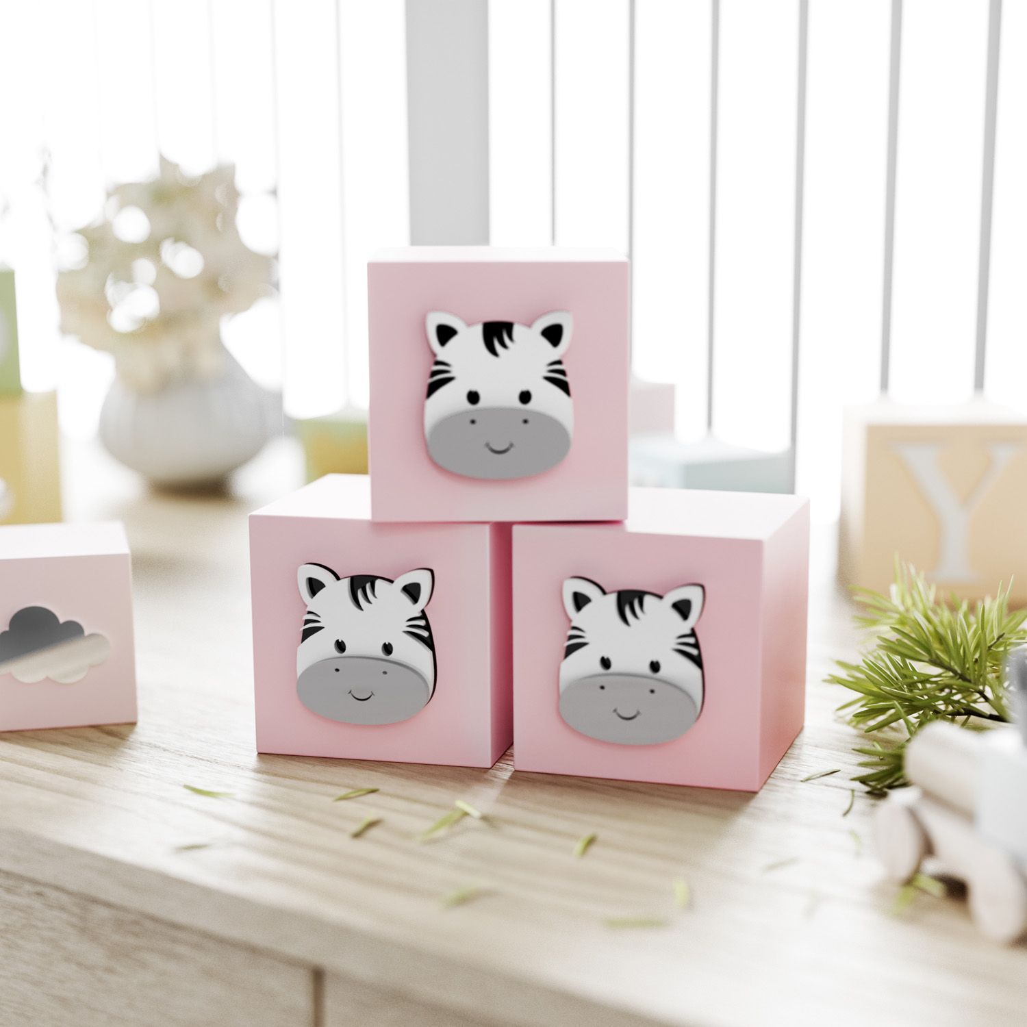 Cubo Decorativo Amiguinho Zebra MDF Rosa
