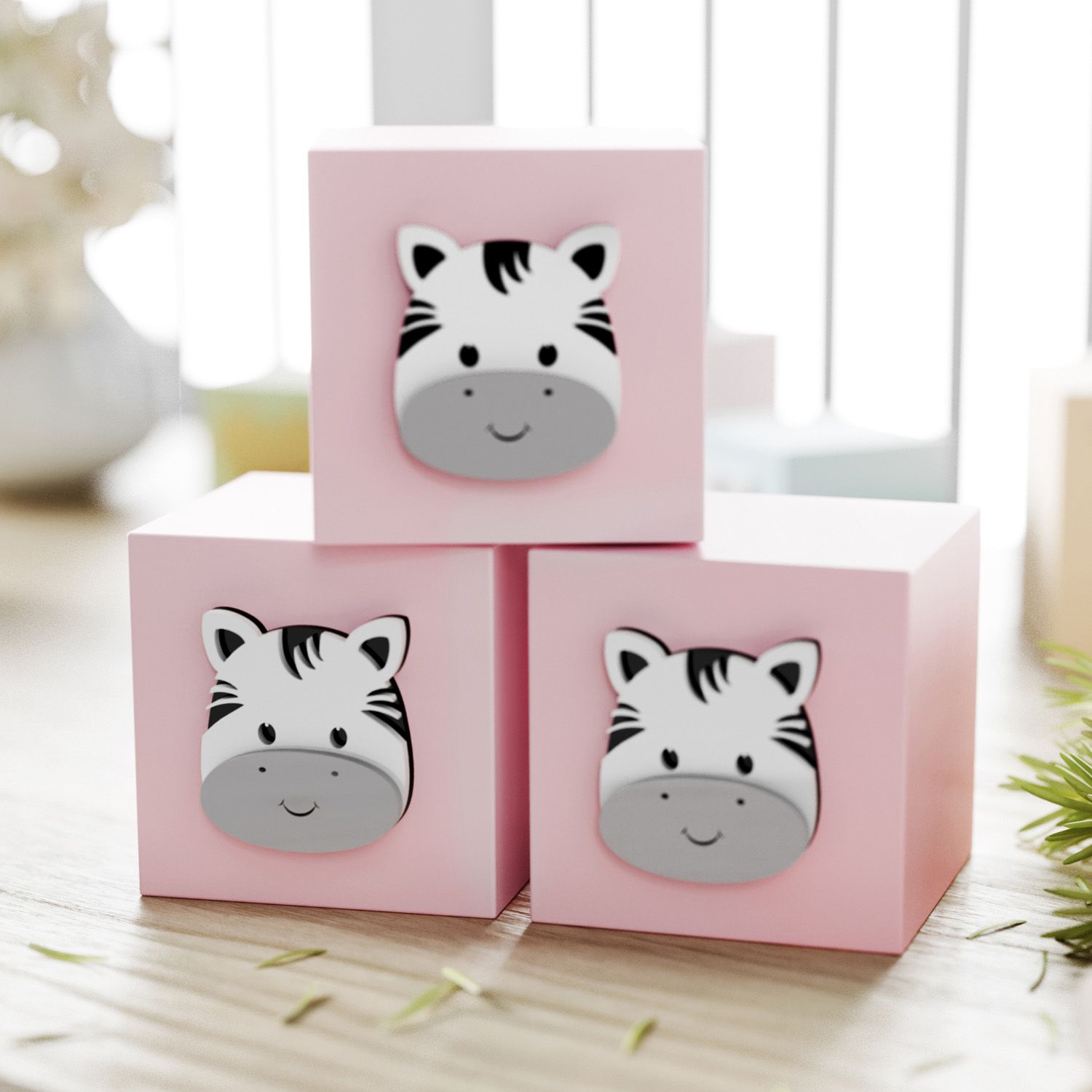 Cubo Decorativo Amiguinho Zebra MDF Rosa