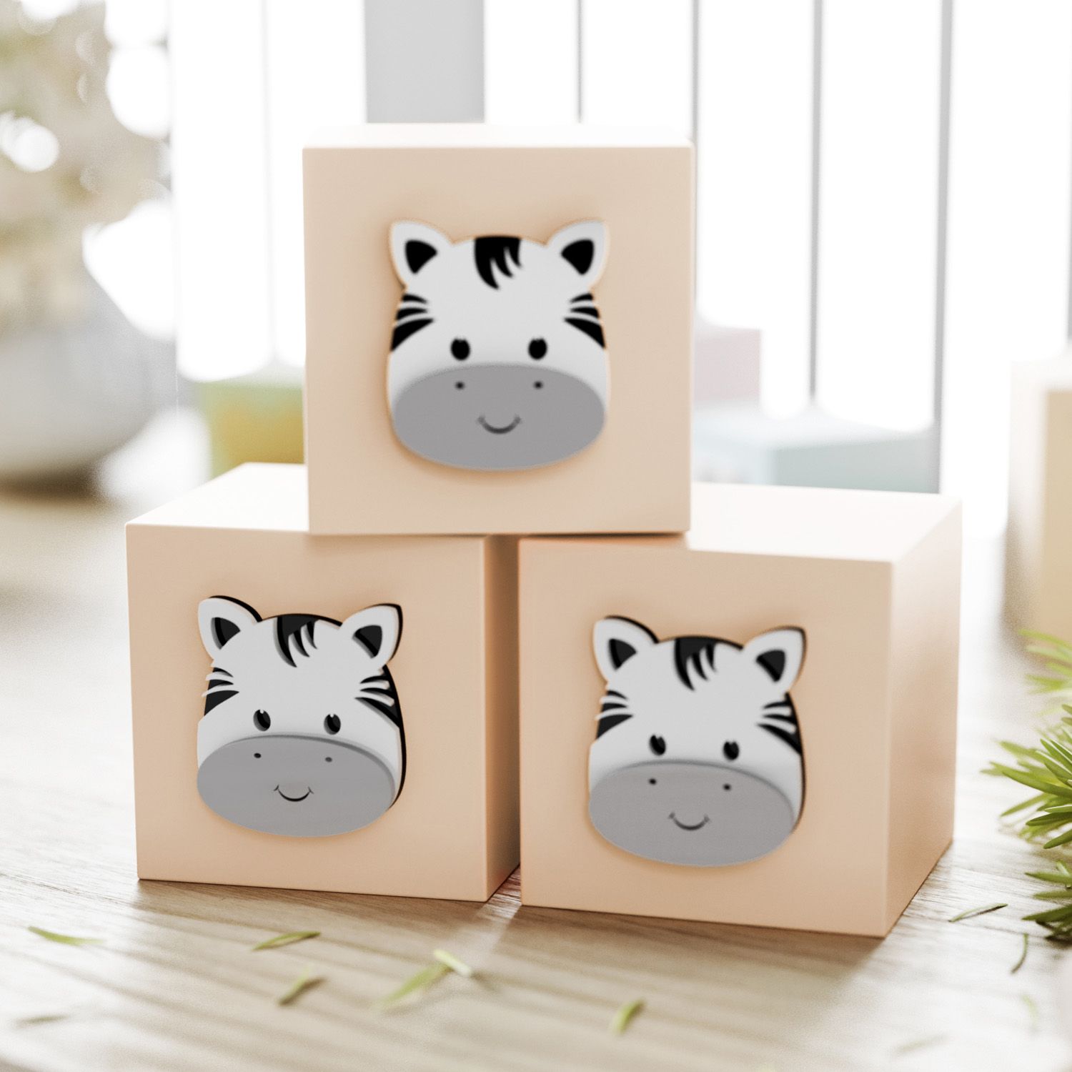 Cubo Decorativo Amiguinho Zebra MDF Rosa