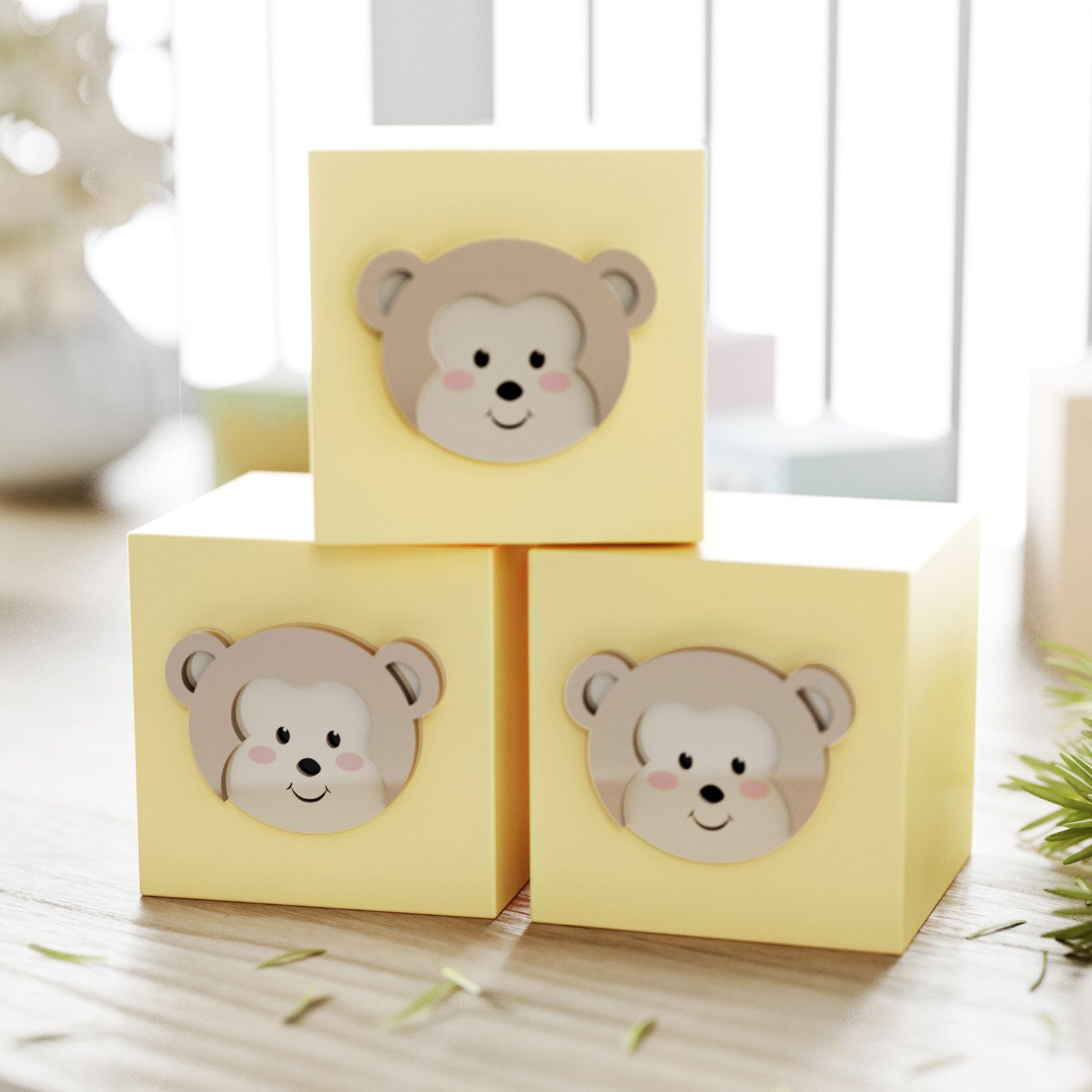 Cubo Decorativo Amiguinho Macaquinho MDF Rosa