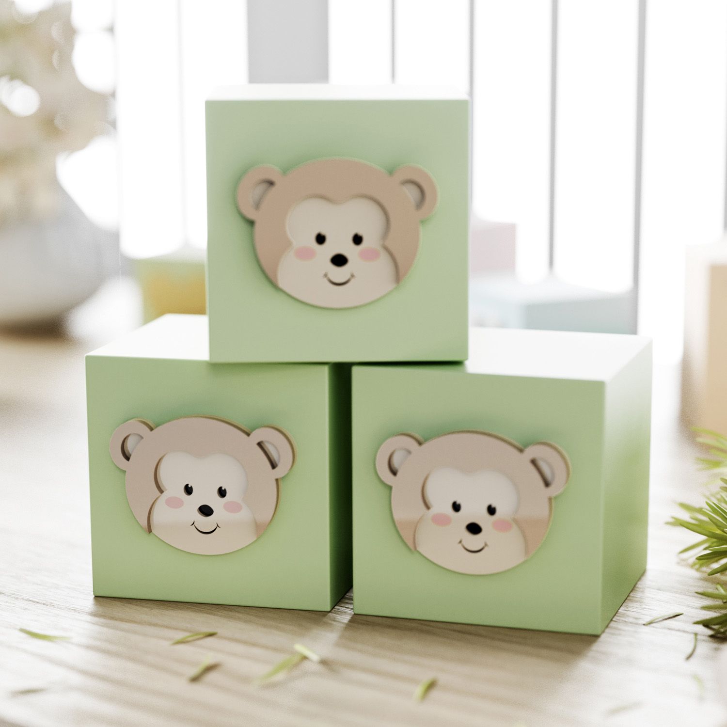 Cubo Decorativo Amiguinho Macaquinho MDF Rosa