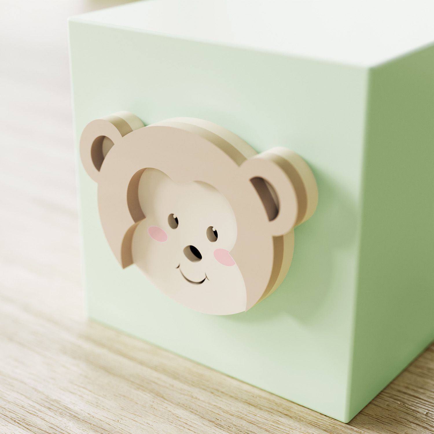 Cubo Decorativo Amiguinho Macaquinho MDF Rosa