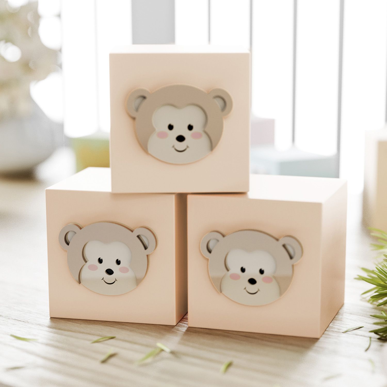 Cubo Decorativo Amiguinho Macaquinho MDF Rosa