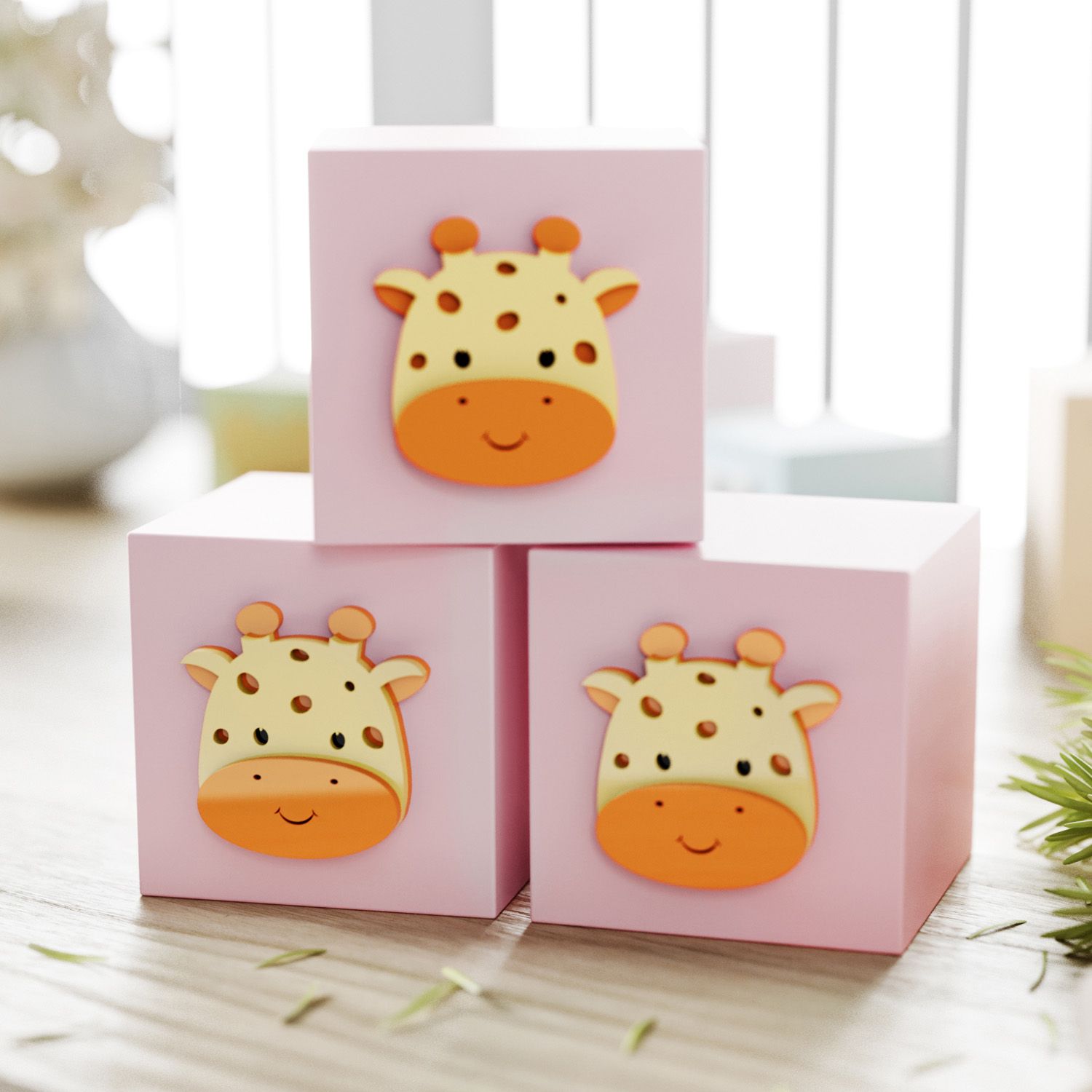 Cubo Decorativo Amiguinha Girafa MDF Rosa