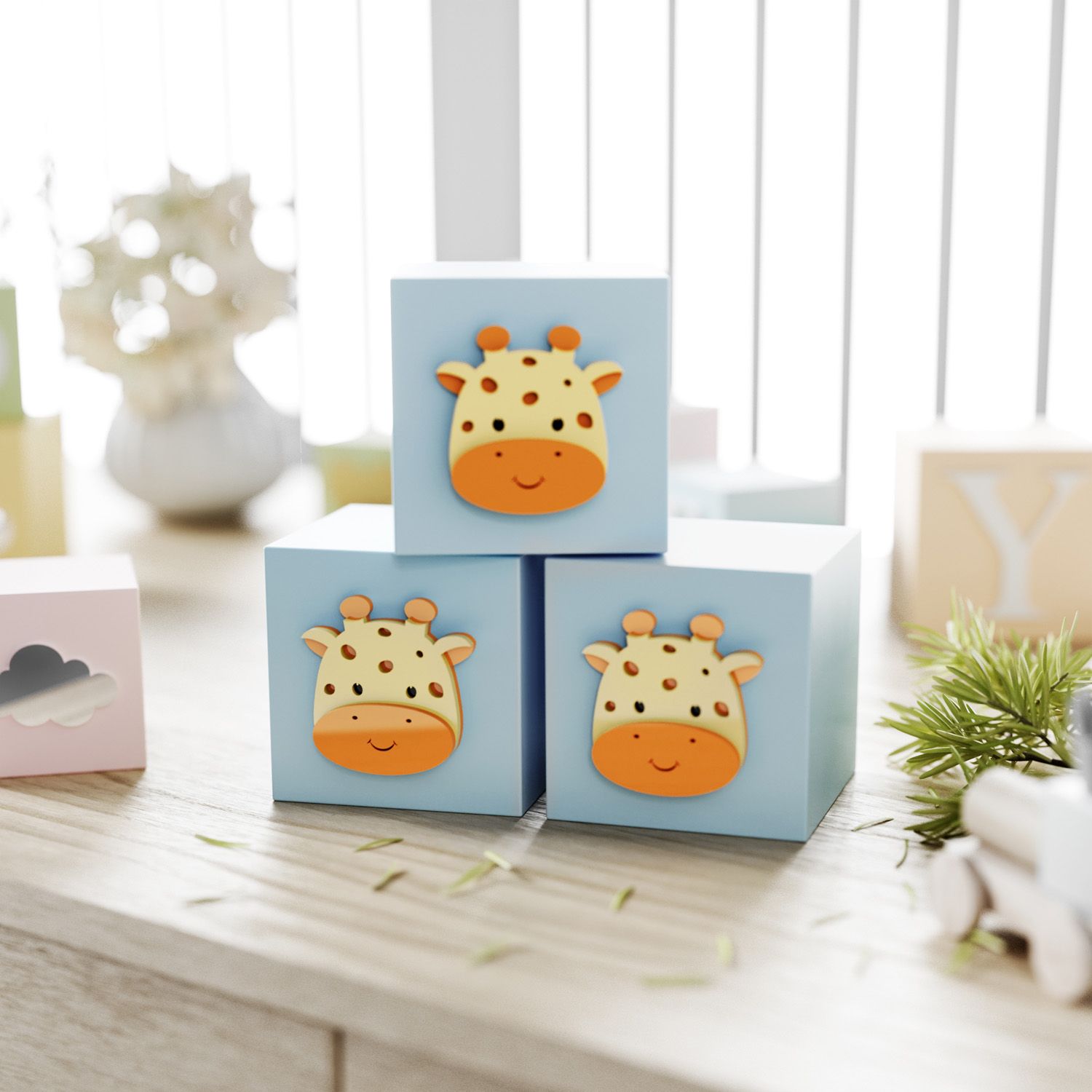 Cubo Decorativo Amiguinha Girafa MDF Rosa