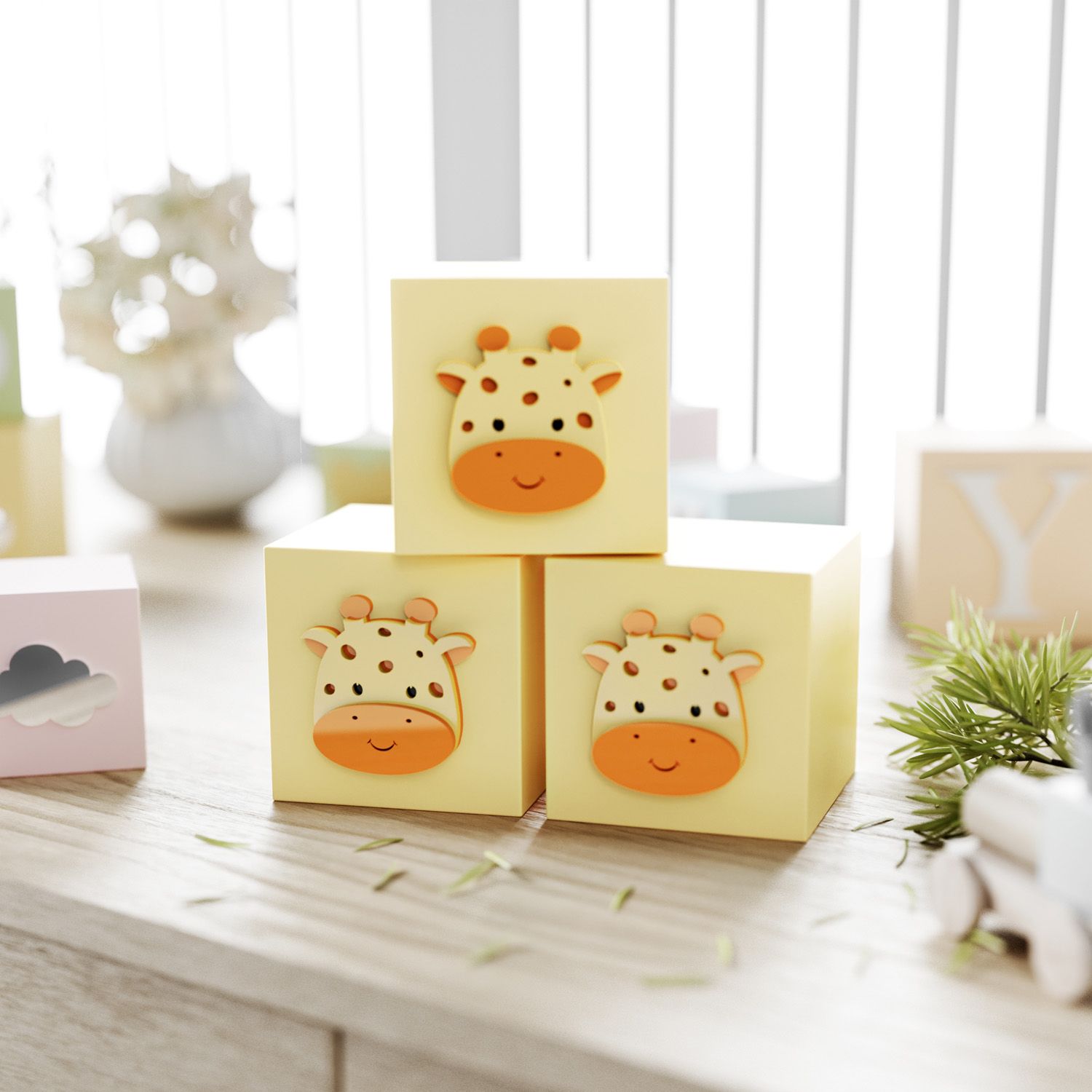 Cubo Decorativo Amiguinha Girafa MDF Rosa