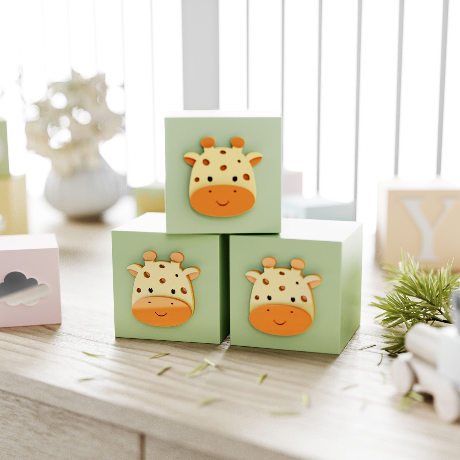 Cubo Decorativo Amiguinha Girafa MDF Rosa