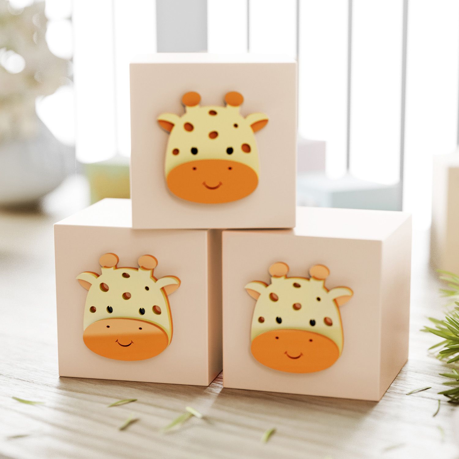 Cubo Decorativo Amiguinha Girafa MDF Rosa