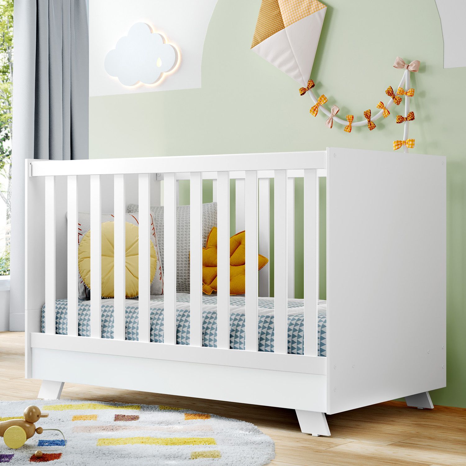 Berço Americano Branco e Amadeirado Retrô