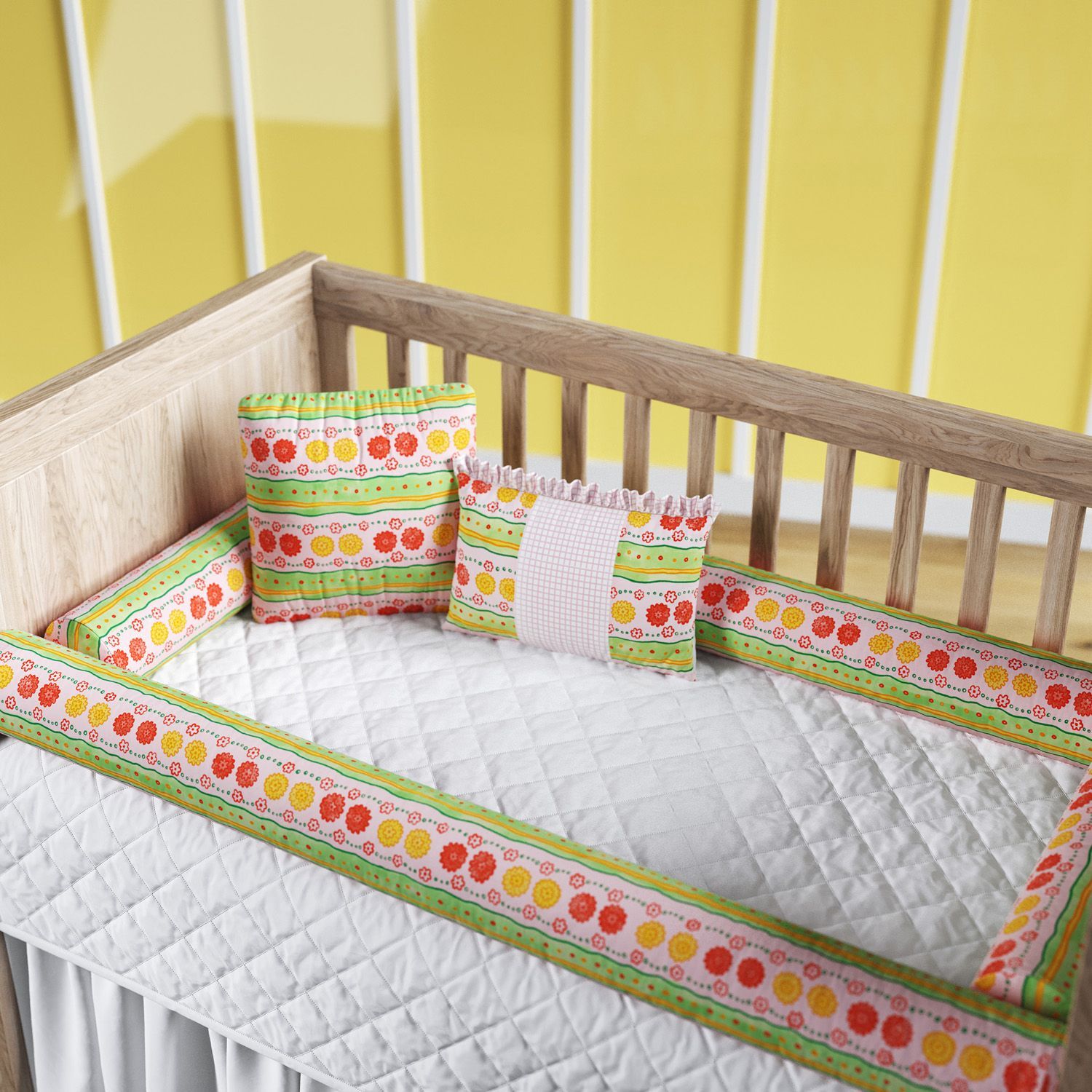 Kit Berço Rolinhos Floral Étnico 8 Peças