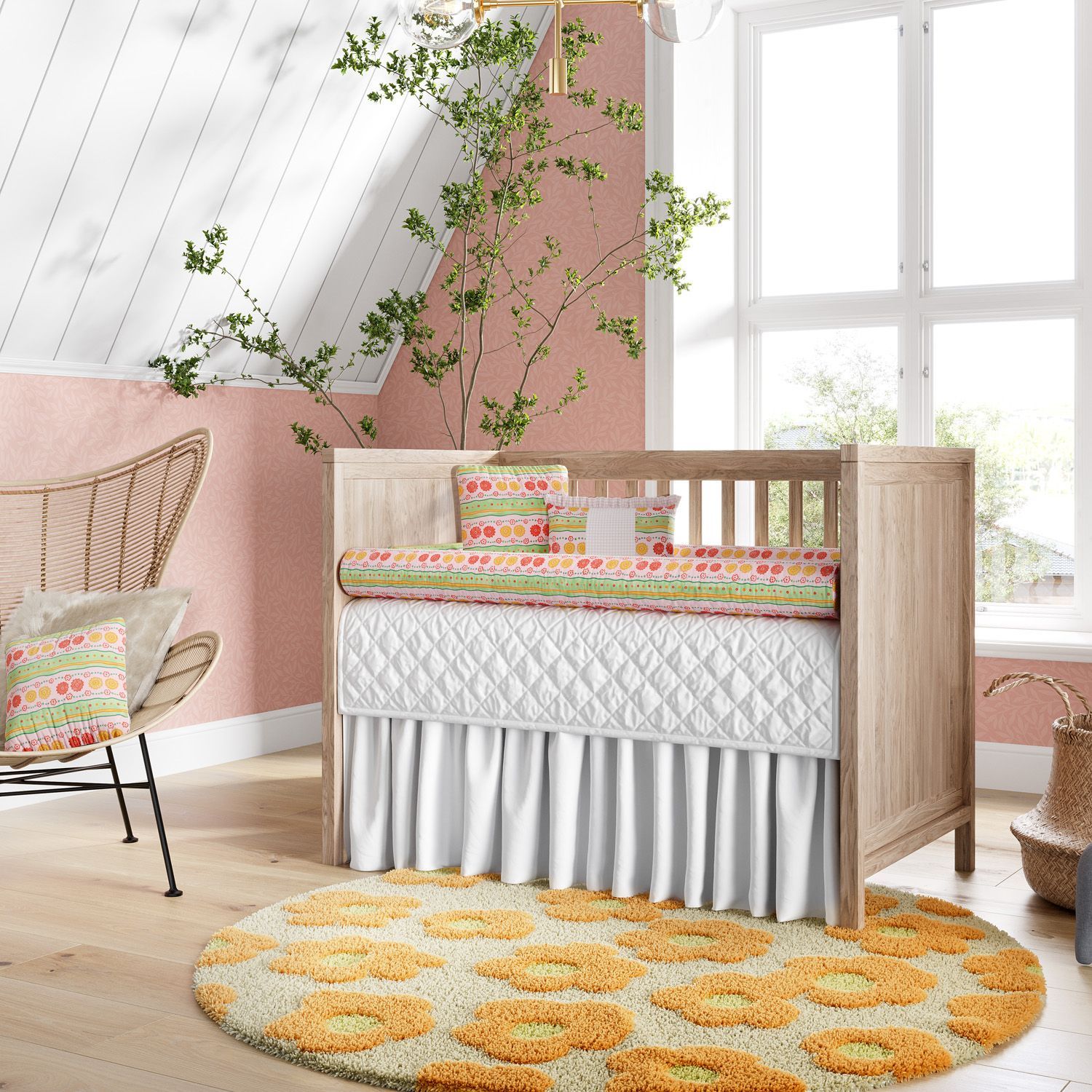 Kit Berço Rolinhos Floral Étnico 8 Peças