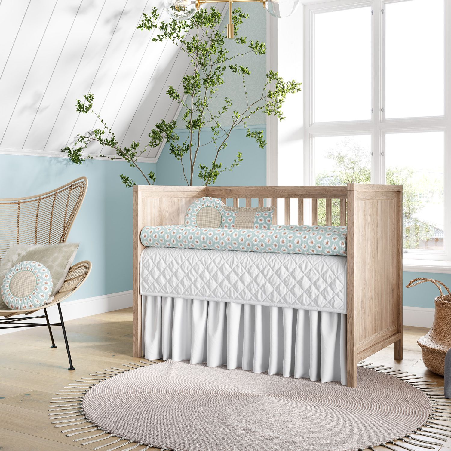 Kit Berço Rolinhos Floral Liberty Poá Verde 8 Peças