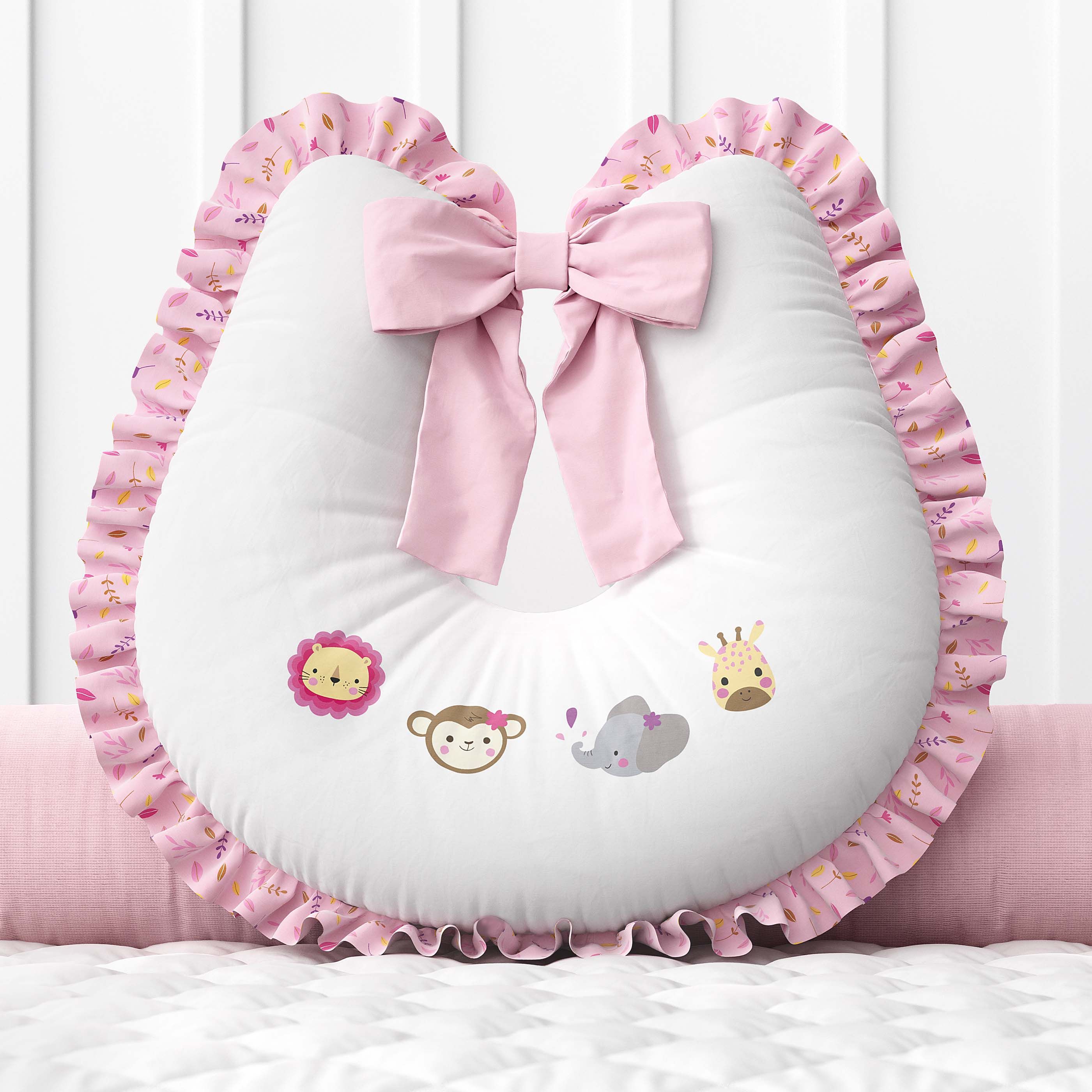 Almofada Amamentação com Laço Selva Baby Rosa