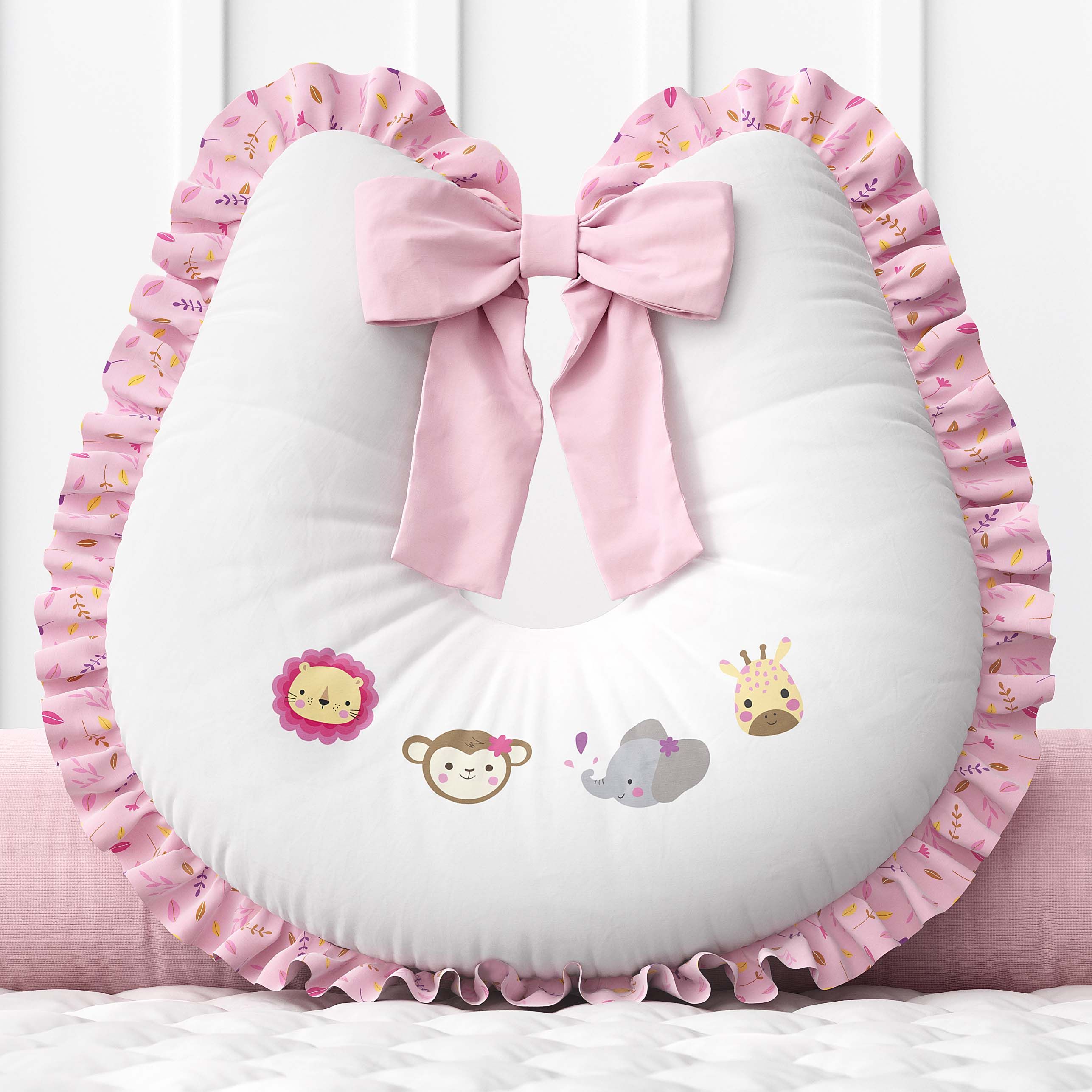 Almofada Amamentação com Laço Selva Baby Rosa