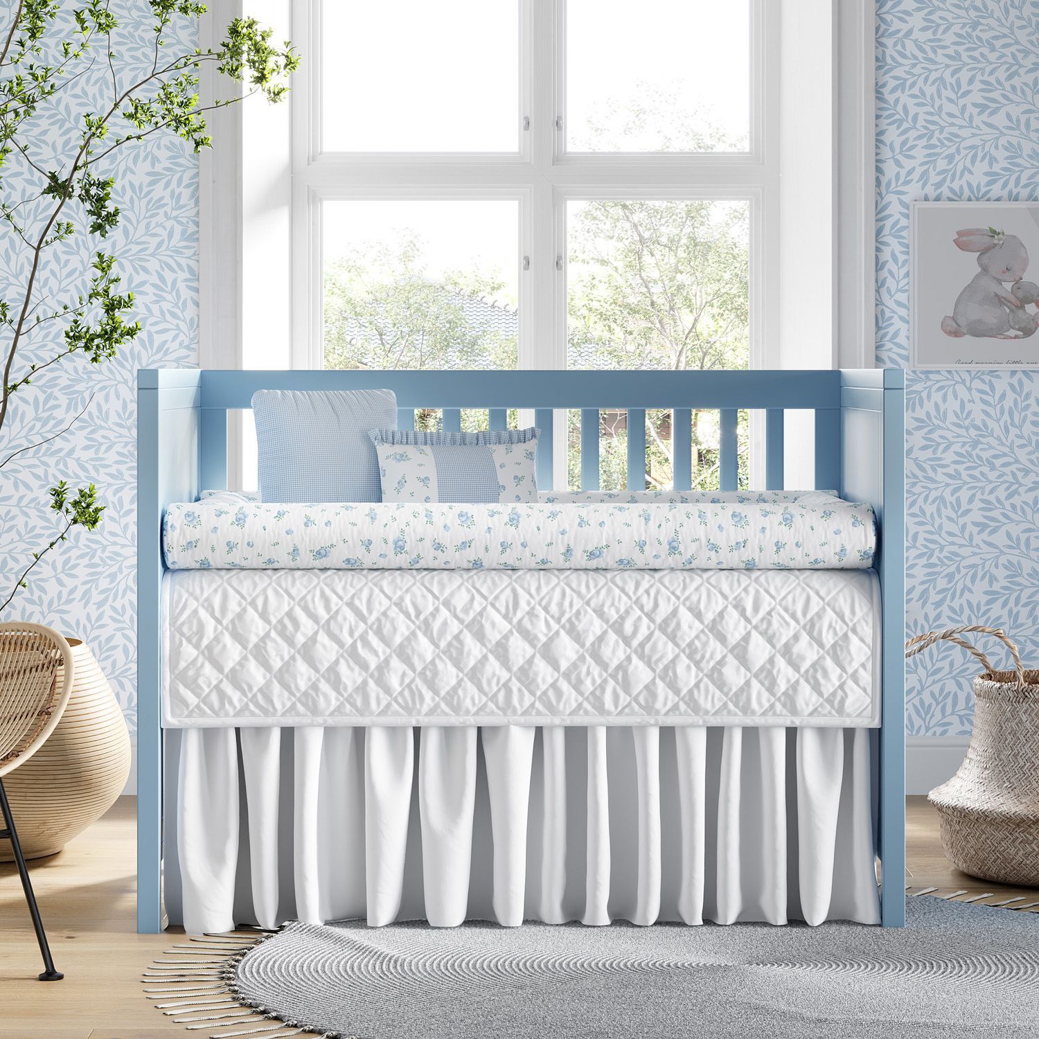 Kit Berço Rolinhos Floral Liberty Azul 8 Peças