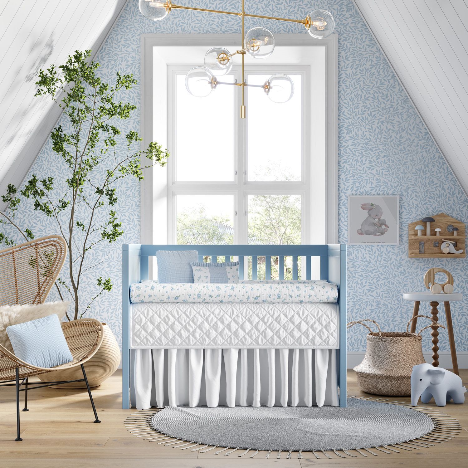 Kit Berço Rolinhos Floral Liberty Azul 8 Peças