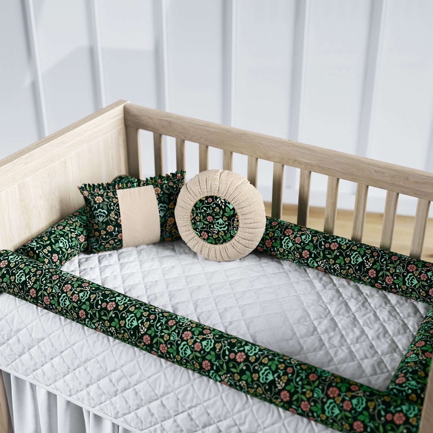 Kit Berço Rolinhos Floral Luxo Verde 8 Peças