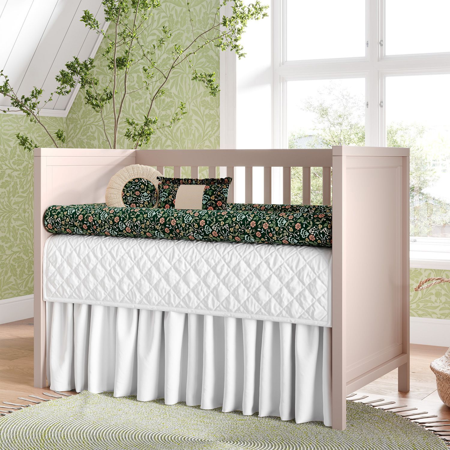 Kit Berço Rolinhos Floral Luxo Verde 8 Peças