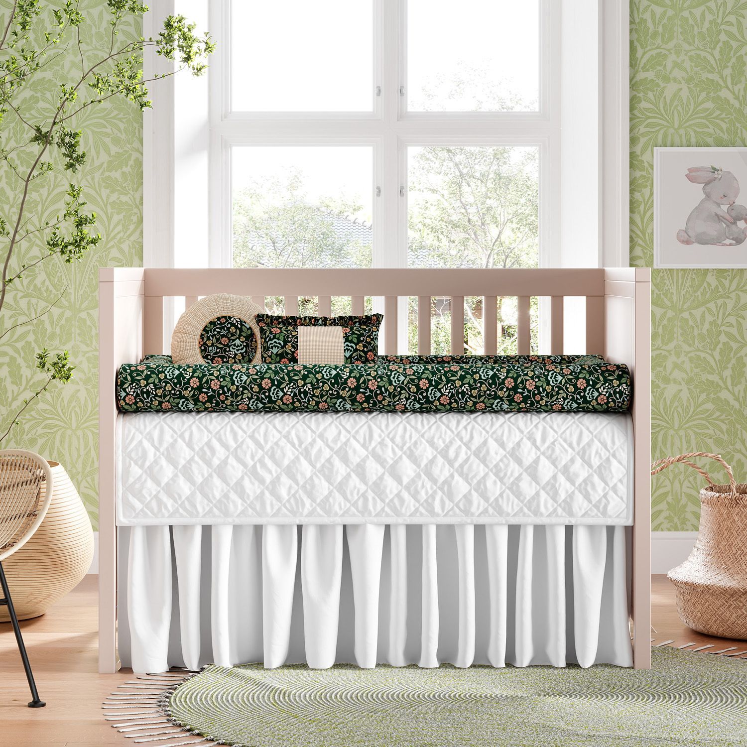 Kit Berço Rolinhos Floral Luxo Verde 8 Peças