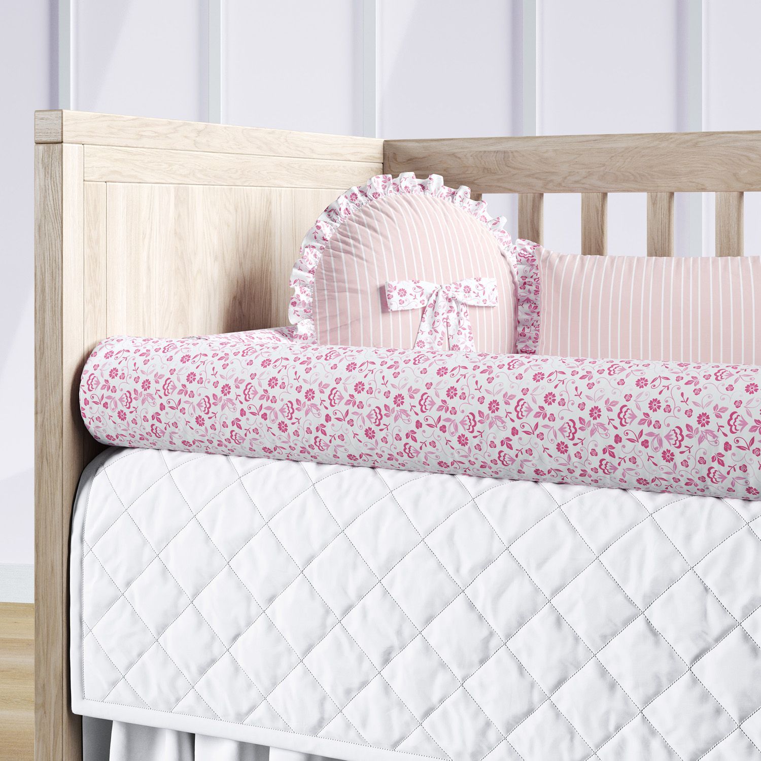 Kit Berço Rolinhos Floral Liberty Rosa 8 Peças — vista alternativa