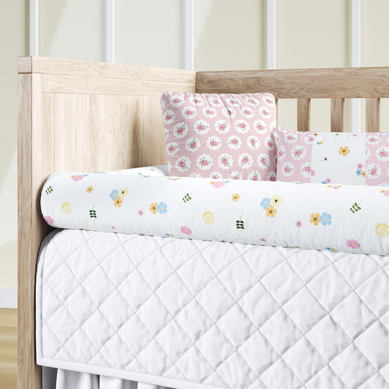 Kit Berço Rolinhos Floral 8 Peças