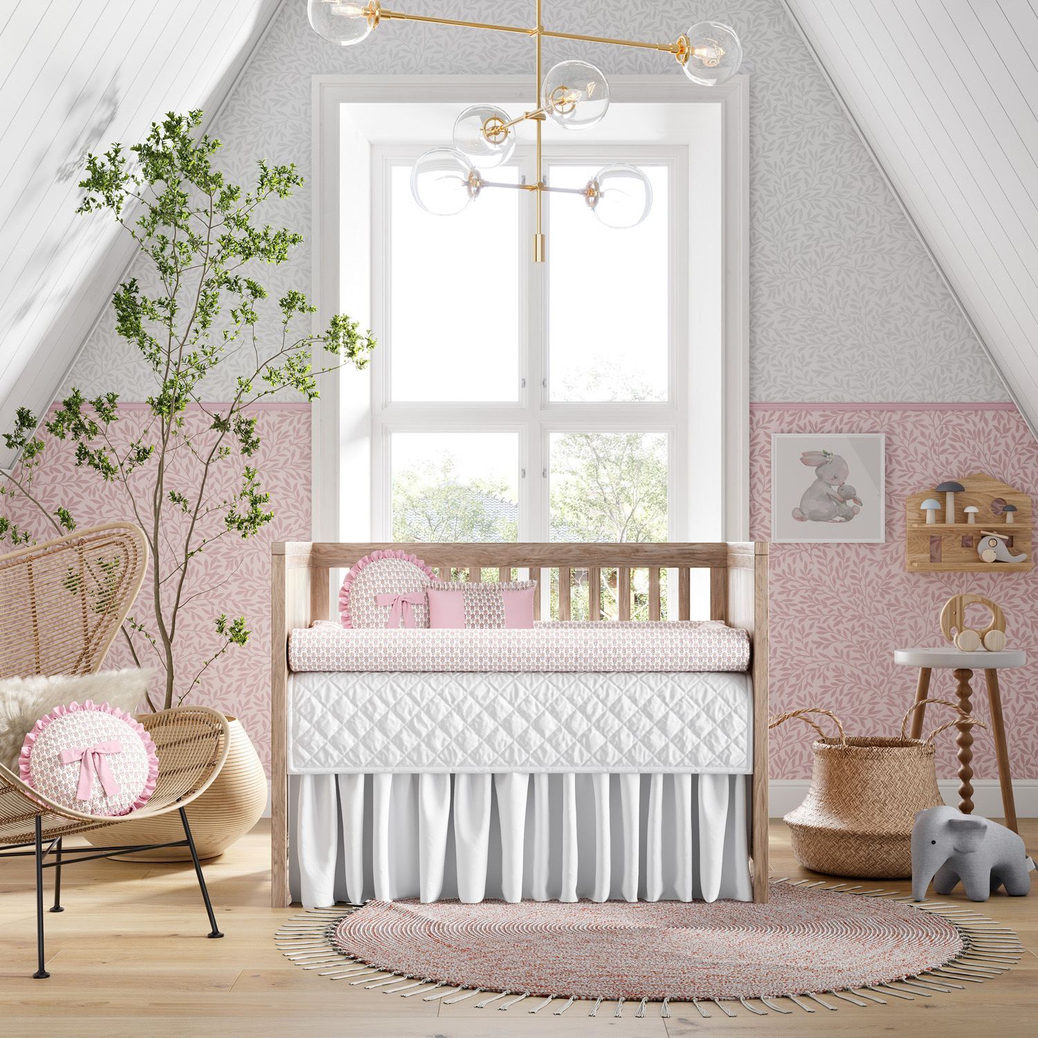 Kit Berço Rolinhos Flores do Campo Rosa 8 Peças