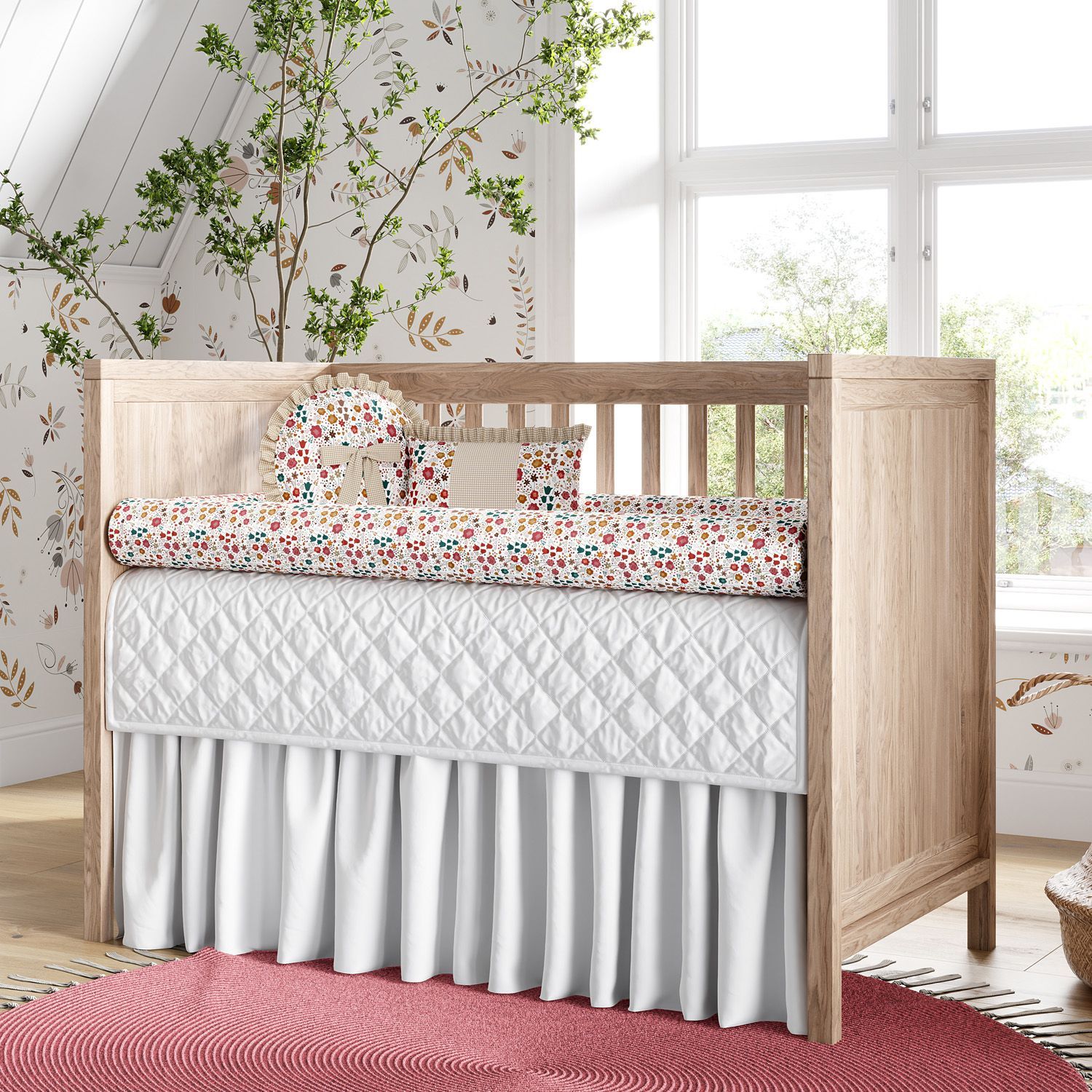 Kit Berço Rolinhos Florido Bege 8 Peças