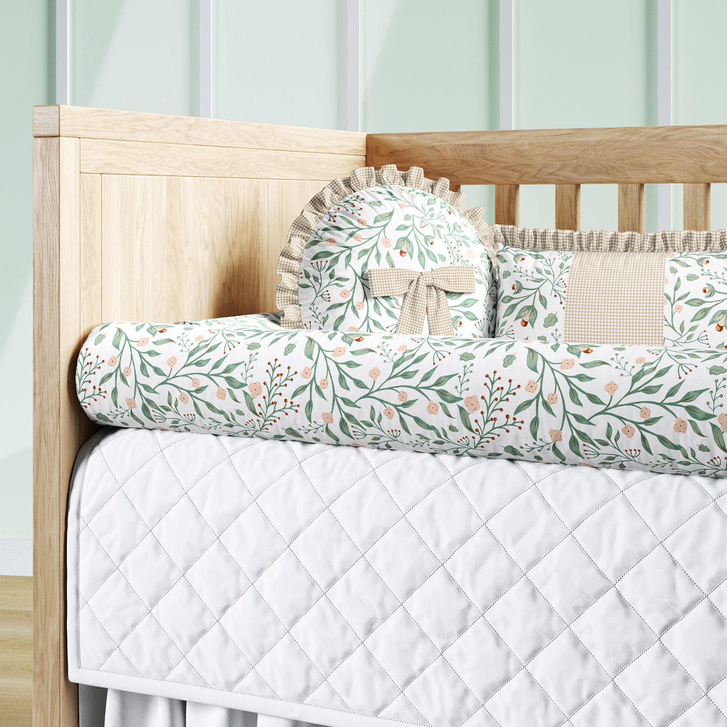 Kit Berço Rolinhos Folhas do Bosque Verde 8 Peças