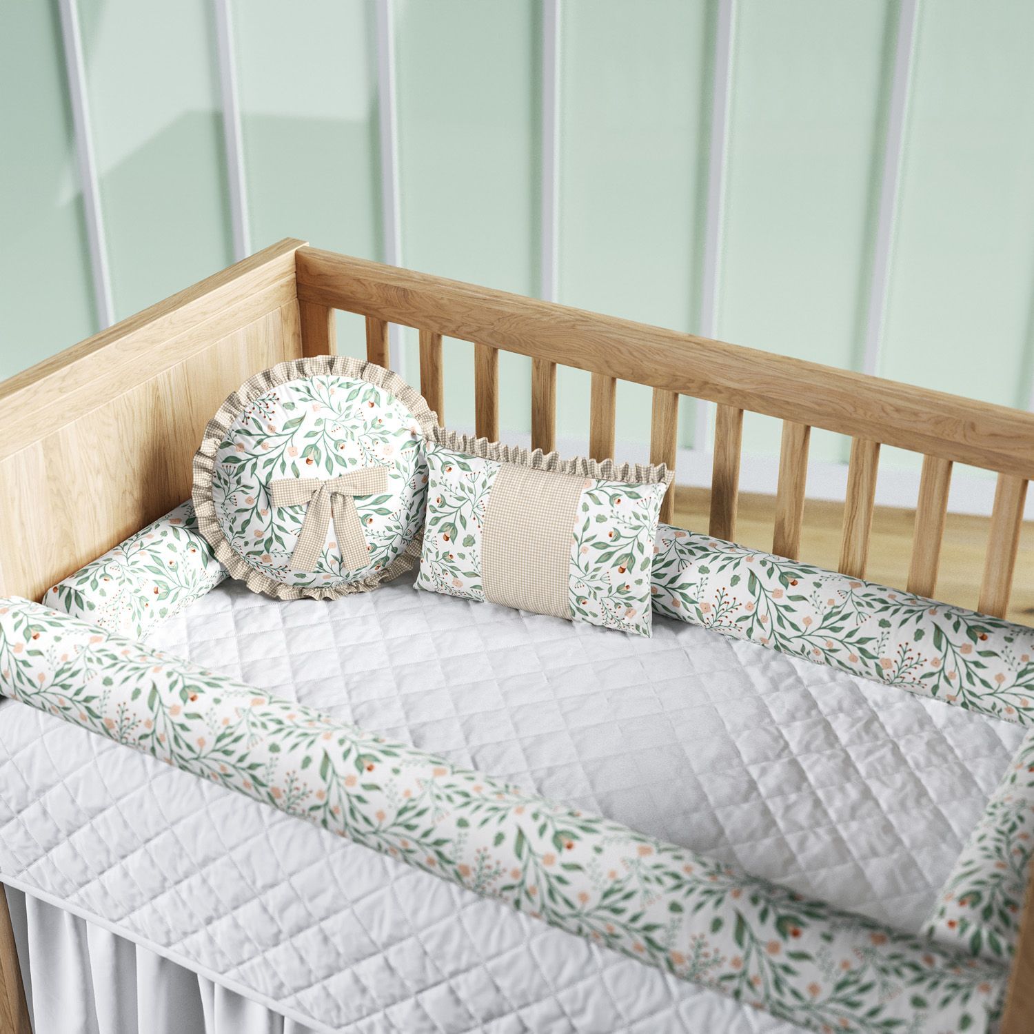 Kit Berço Rolinhos Folhas do Bosque Verde 8 Peças