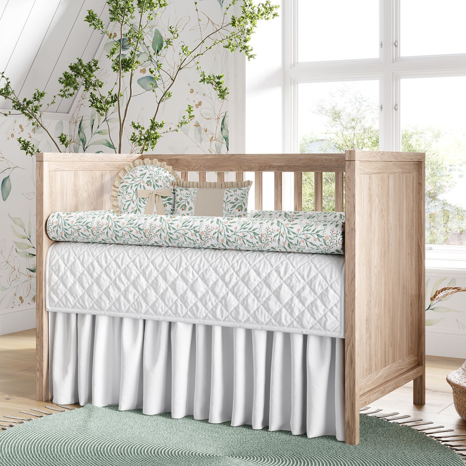 Kit Berço Rolinhos Folhas do Bosque Verde 8 Peças