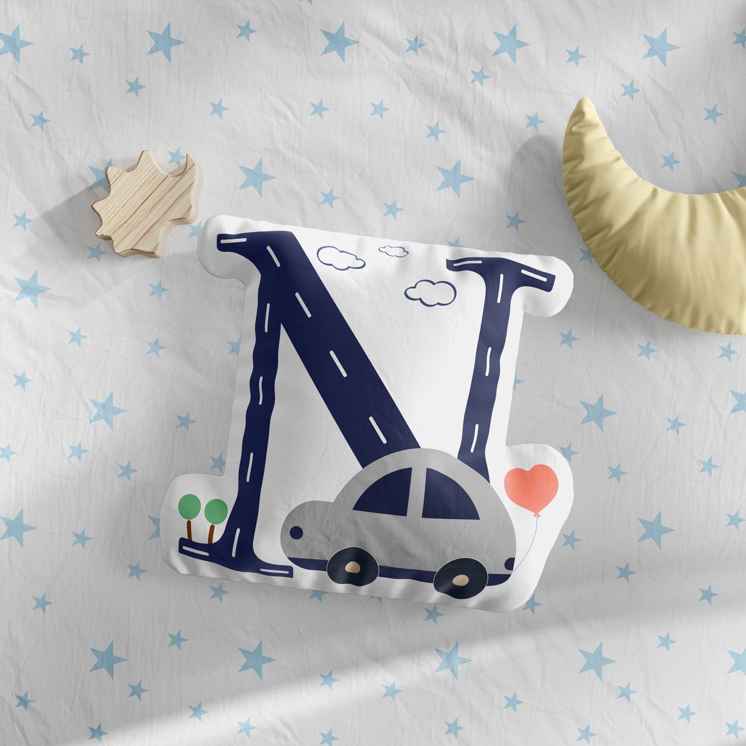 Almofada Carrinhos Azul Letras de A a Z