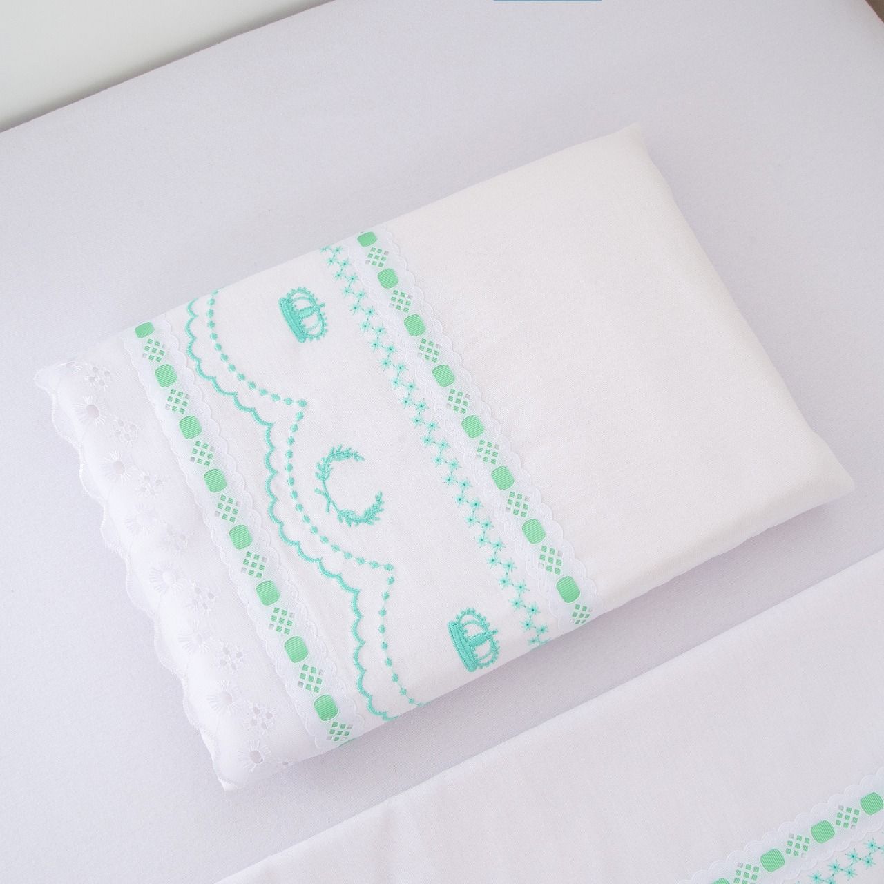 Jogo de Lençol Berço Bordado Mariana Branco 3 Peças