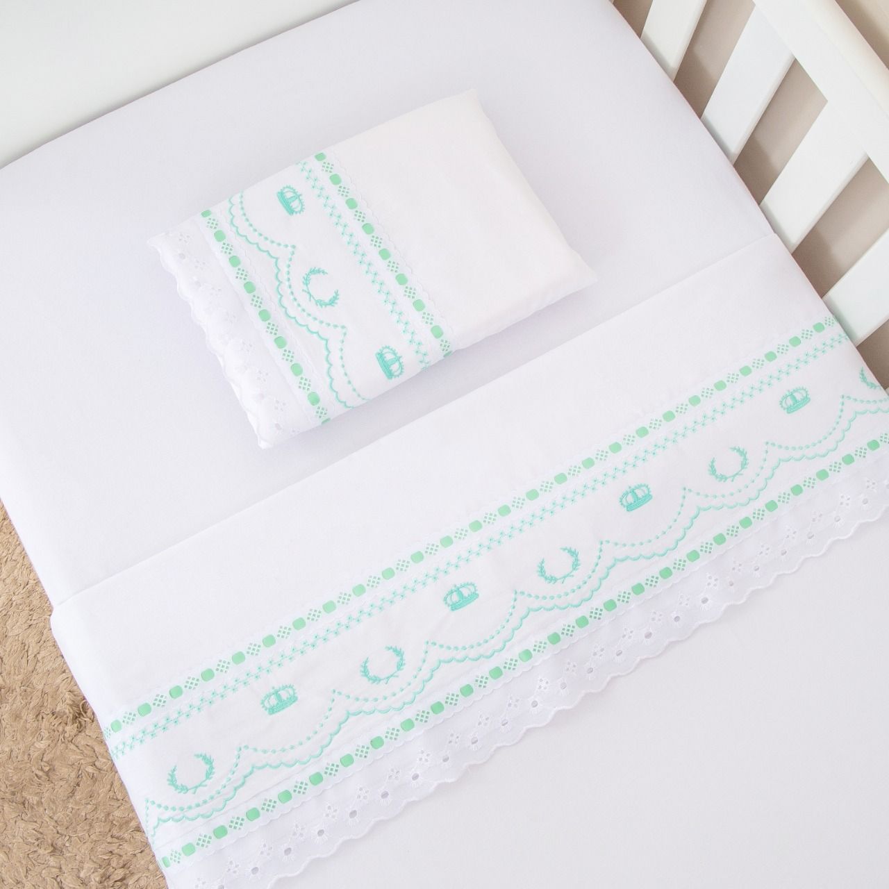 Jogo de Lençol Berço Bordado Mariana Branco 3 Peças