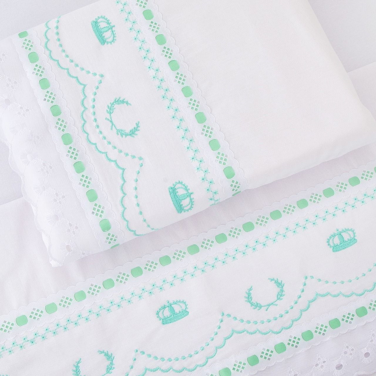 Jogo de Lençol Berço Bordado Mariana Branco 3 Peças