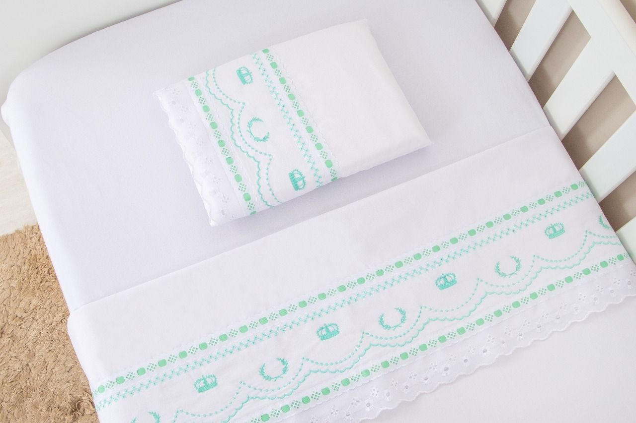 Jogo de Lençol Berço Bordado Mariana Branco 3 Peças