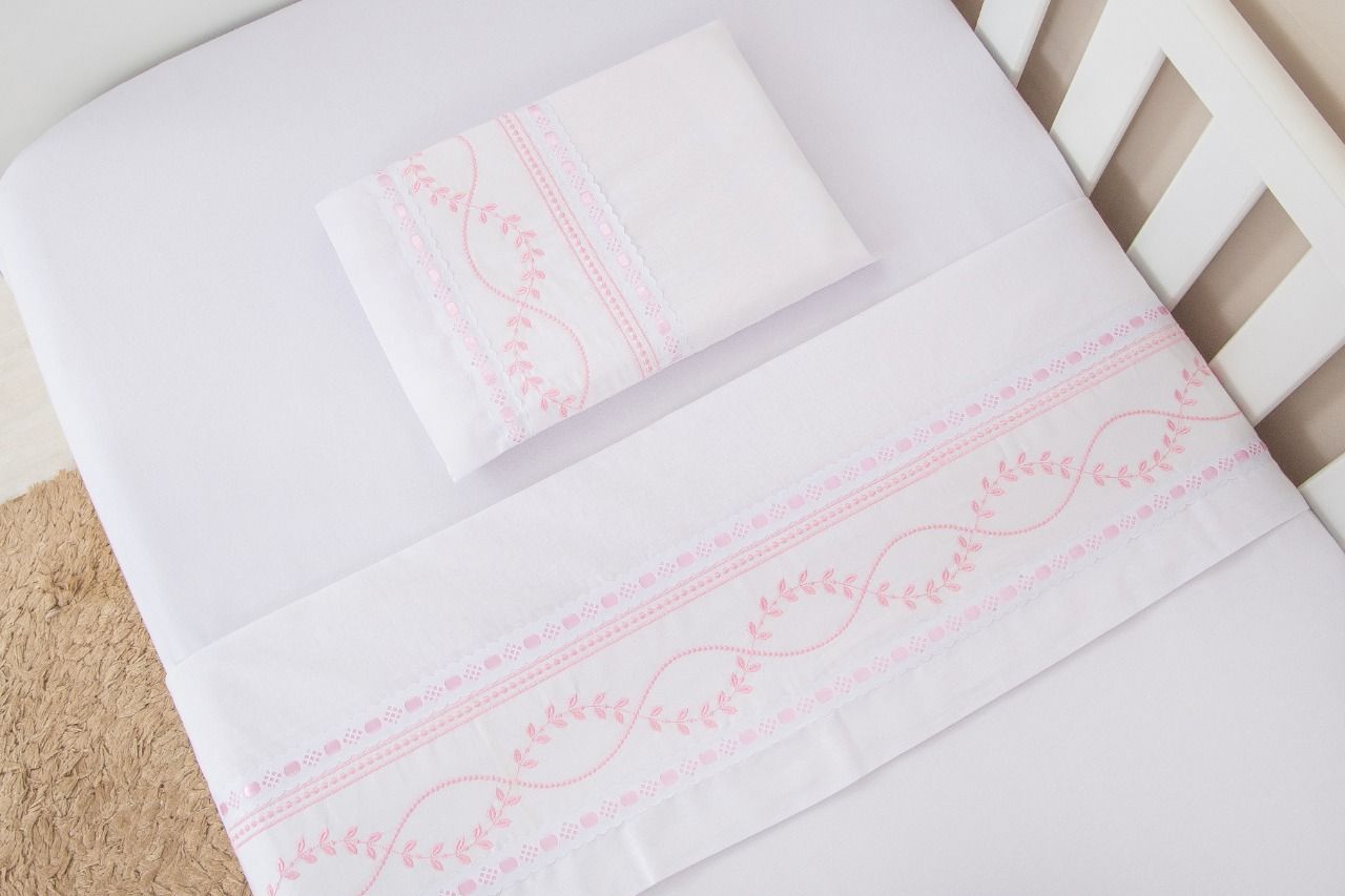 Jogo de Lençol Mini Berço Ramo Branco