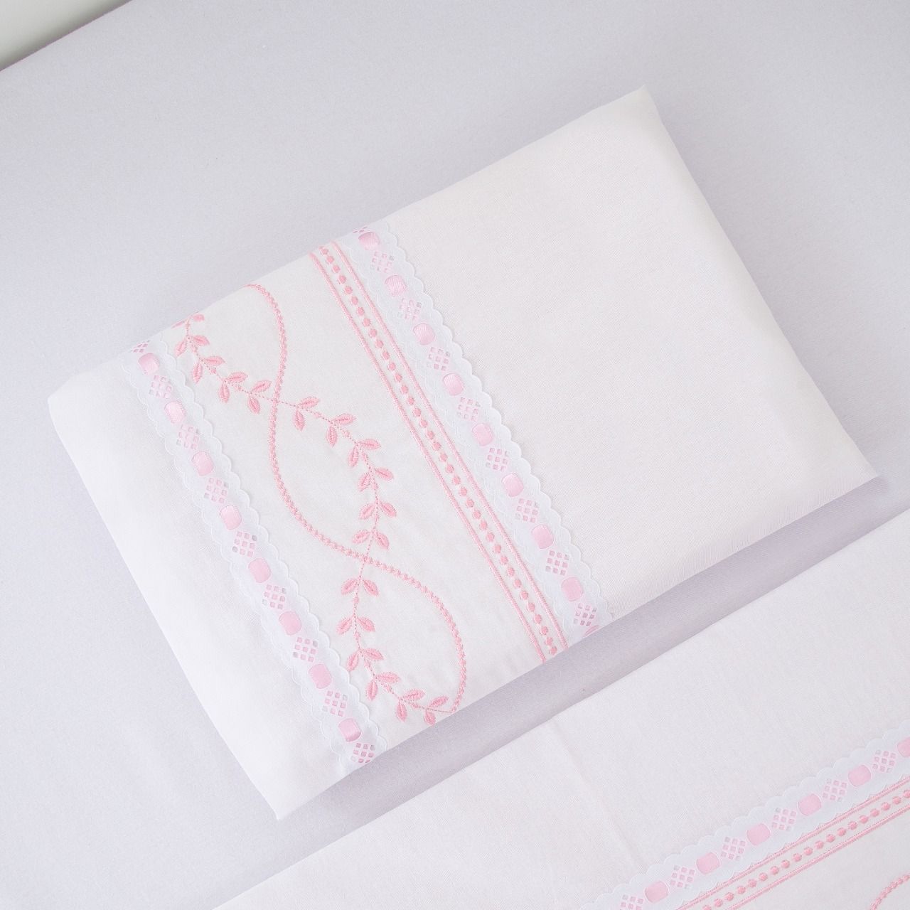 Jogo de Lençol Mini Berço Ramo Branco