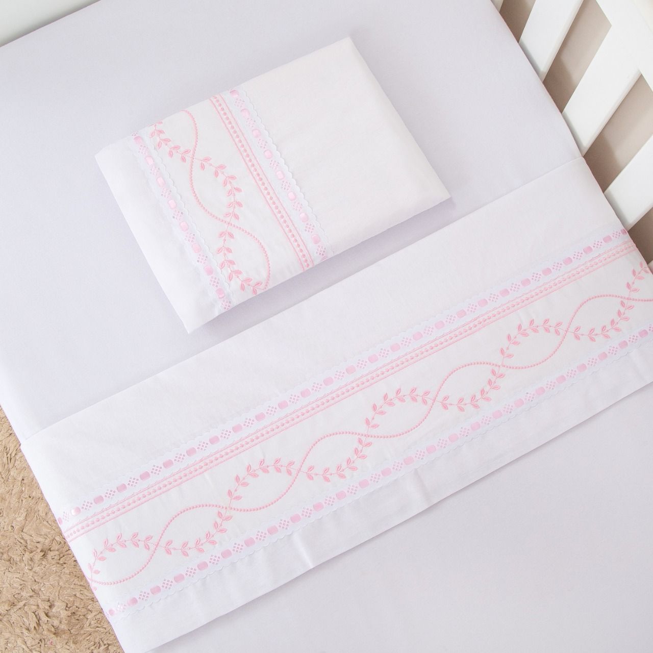 Jogo de Lençol Mini Berço Ramo Branco