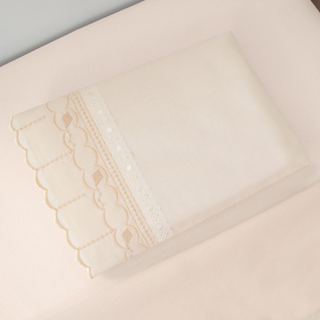 Jogo de Lençol Berço Bordado Bico Pipa Palha 3 Peças