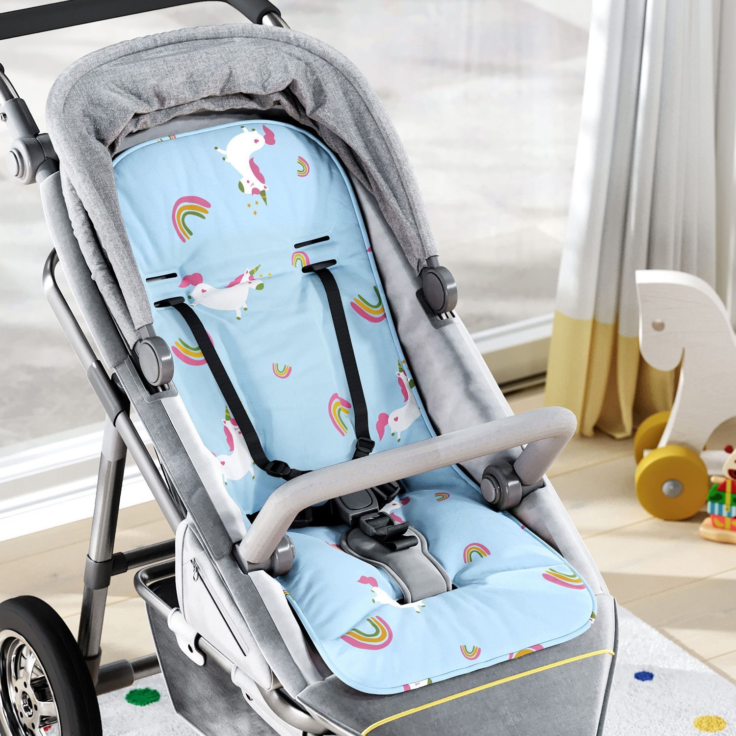 Capa de Carrinho com Protetor de Cinto Amiguinhas Unicórnio Rosa